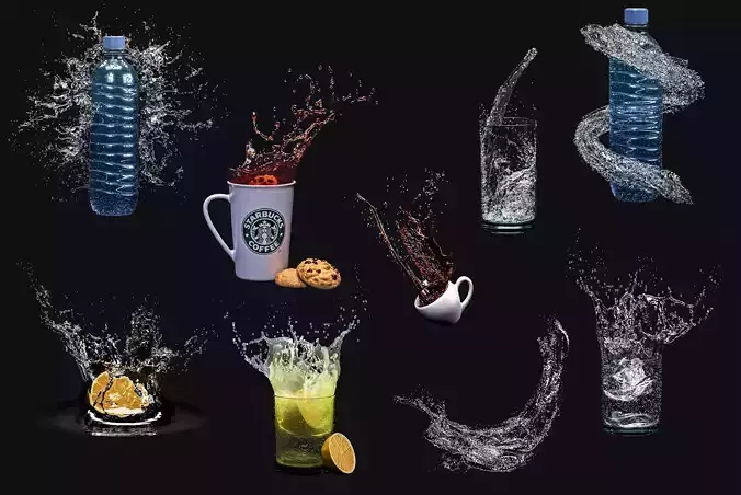9 Water Splashes Collection 3D model
