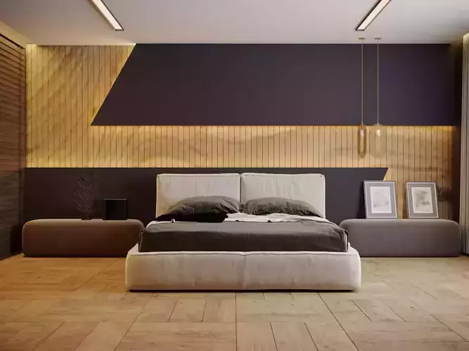 Bedroom modern with walls and wooden floors
