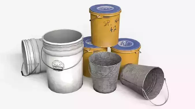 Fishing Buckets Low-poly 3D model