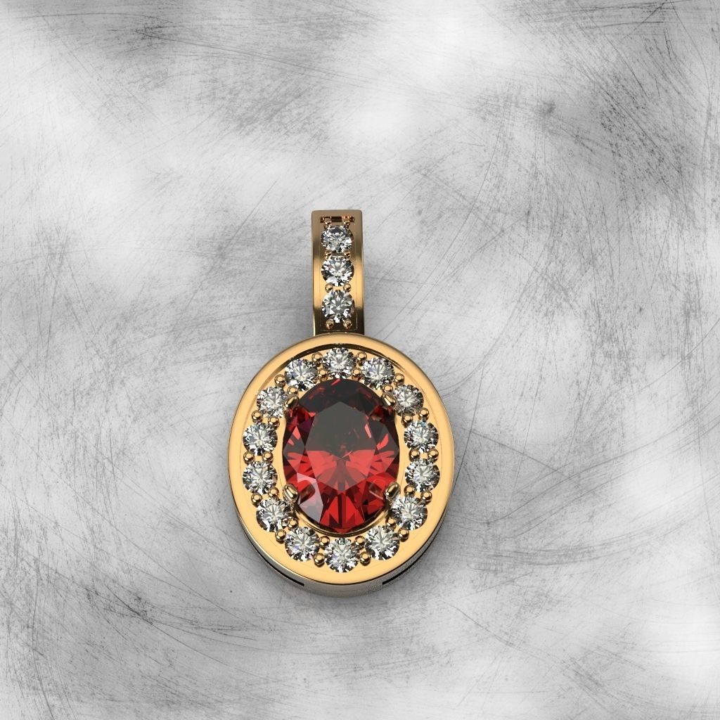 Pendant with oval stone and diamonds 2 3D print model_2