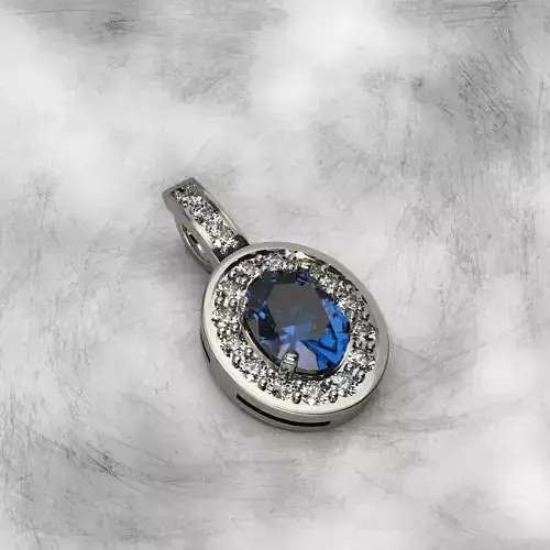 Pendant with oval stone and diamonds 2