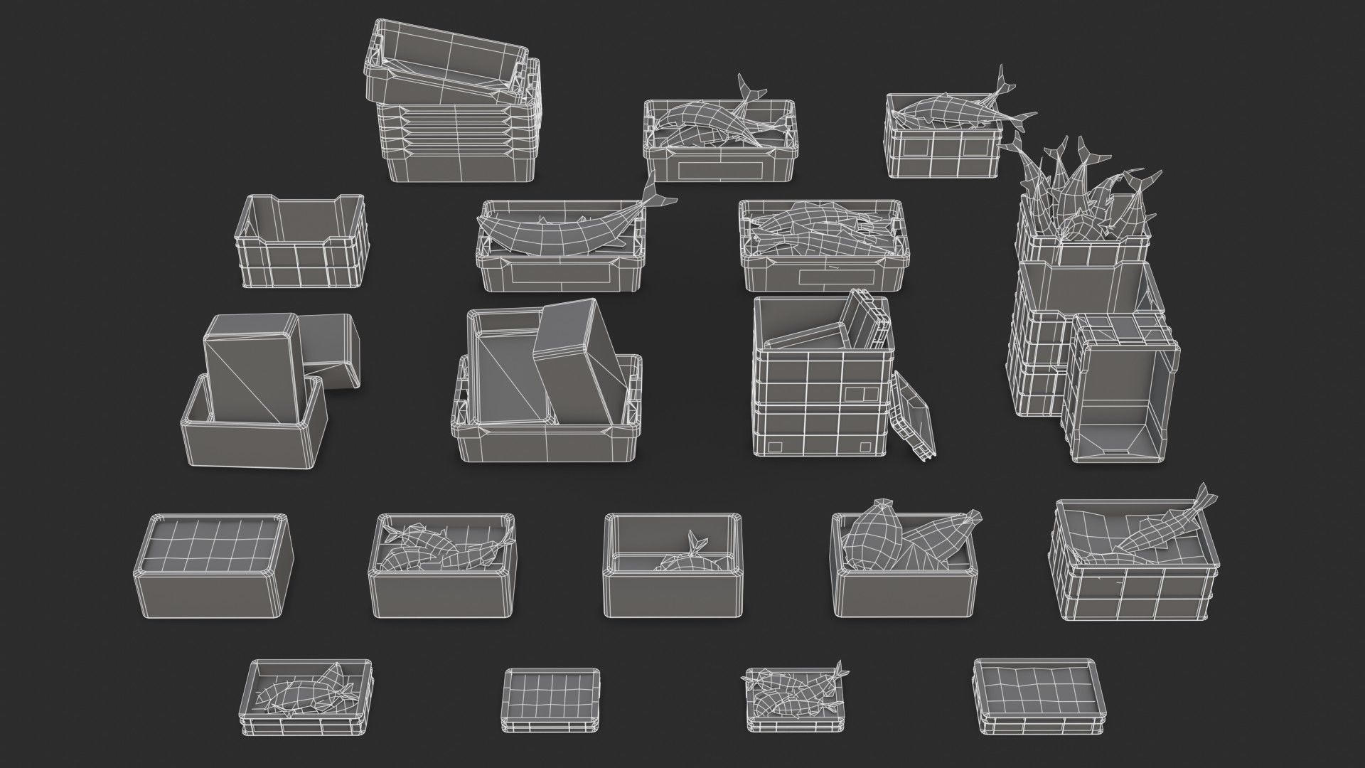 Fishing Plastic Crates Low-poly 3D model_23