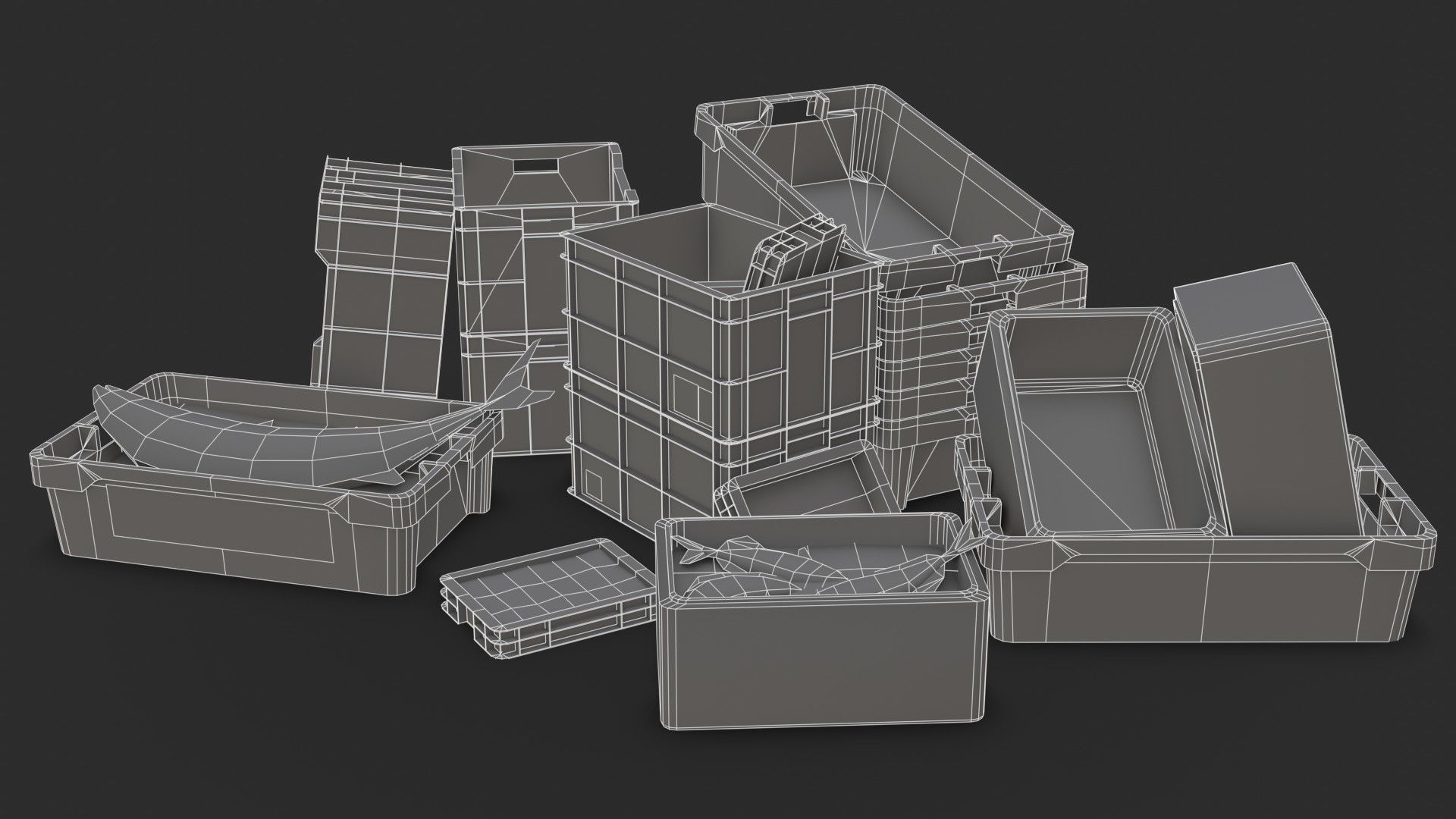 Fishing Plastic Crates Low-poly 3D model_21