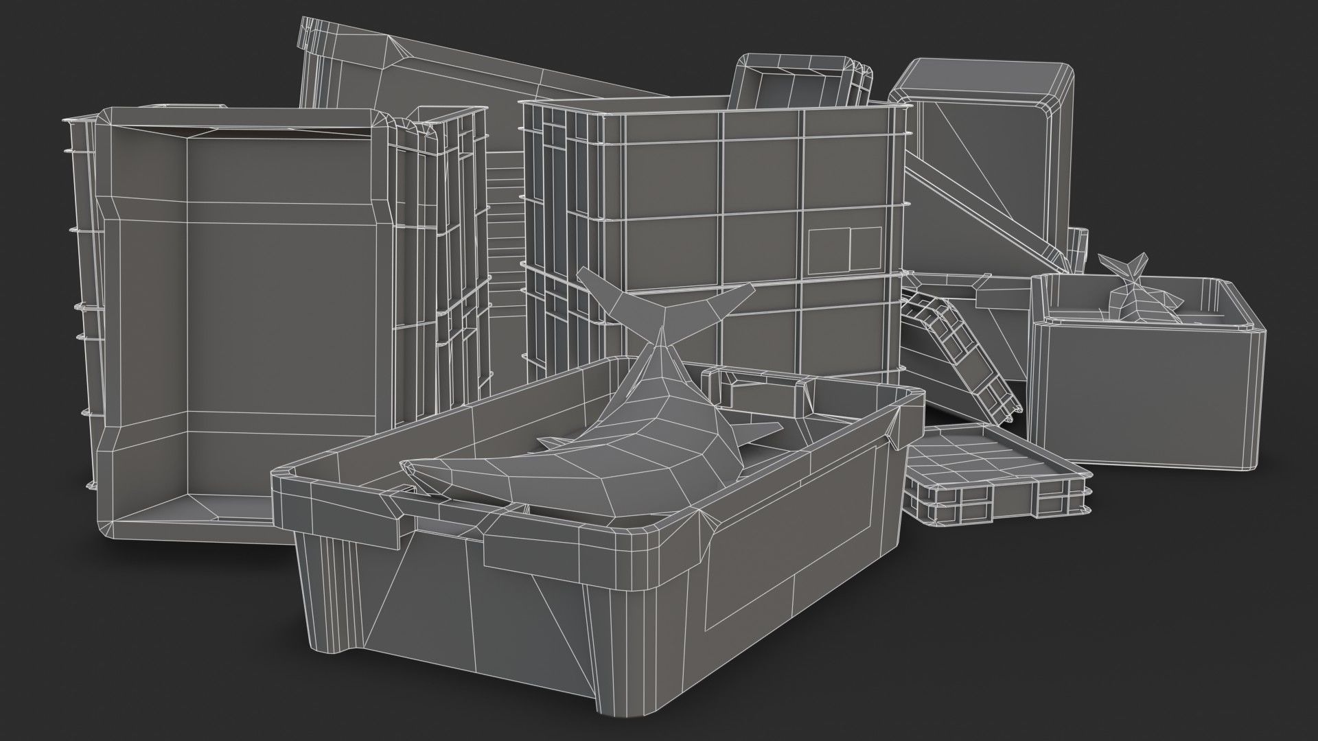 Fishing Plastic Crates Low-poly 3D model_22