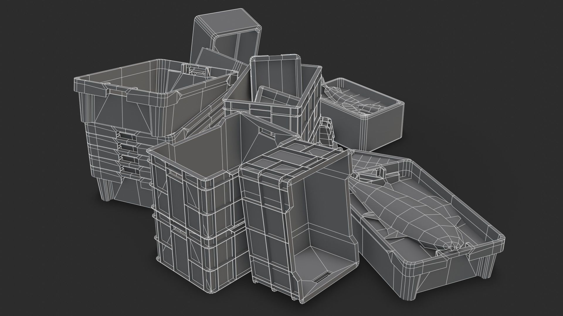 Fishing Plastic Crates Low-poly 3D model_19