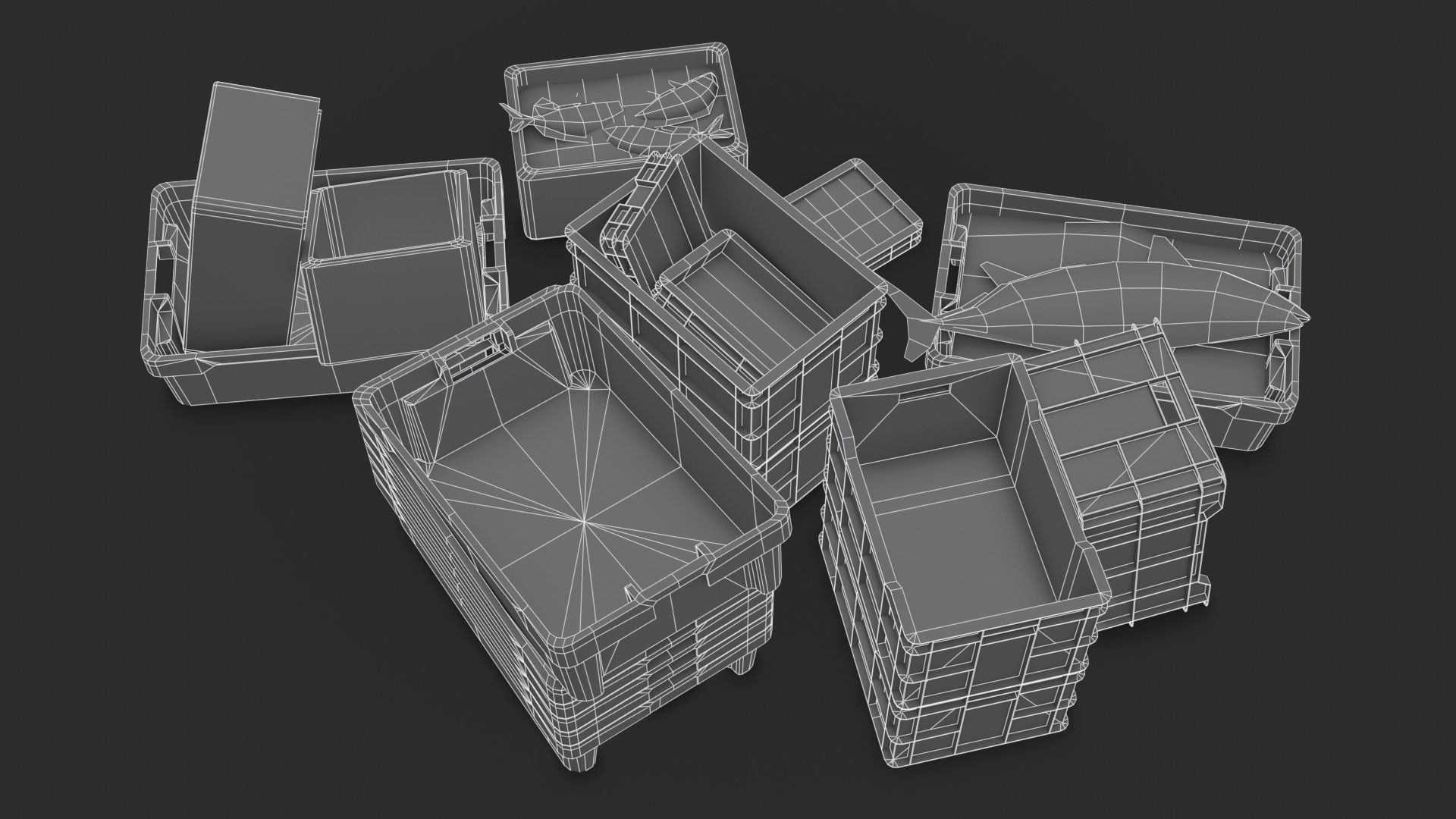 Fishing Plastic Crates Low-poly 3D model_20