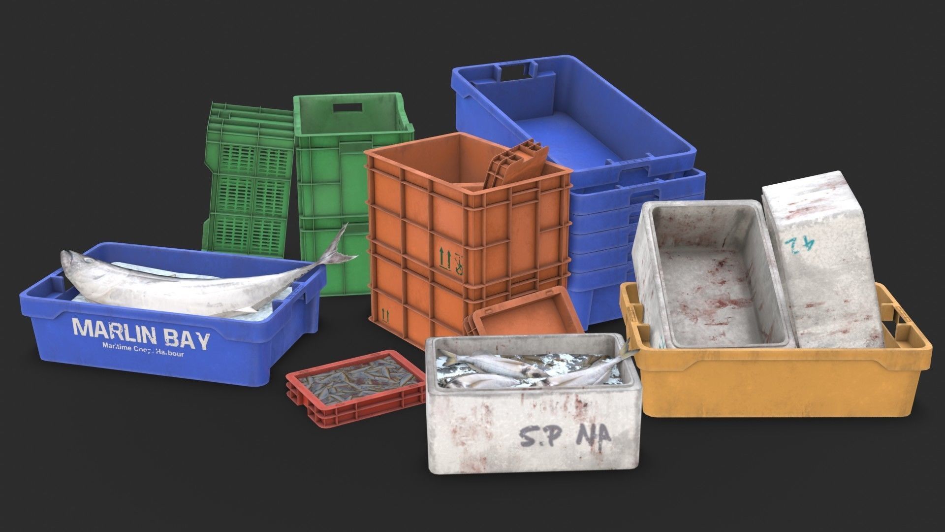 Fishing Plastic Crates Low-poly 3D model_5