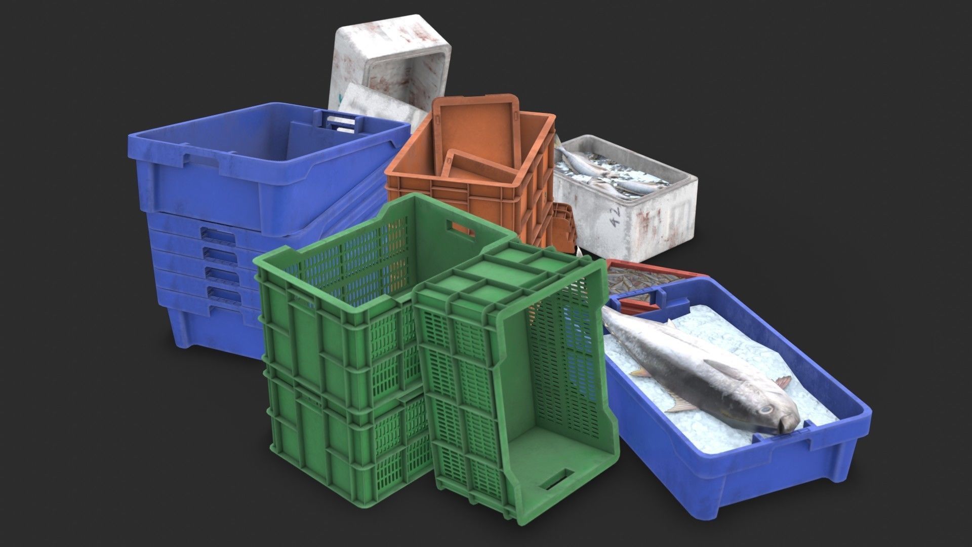 Fishing Plastic Crates Low-poly 3D model_3