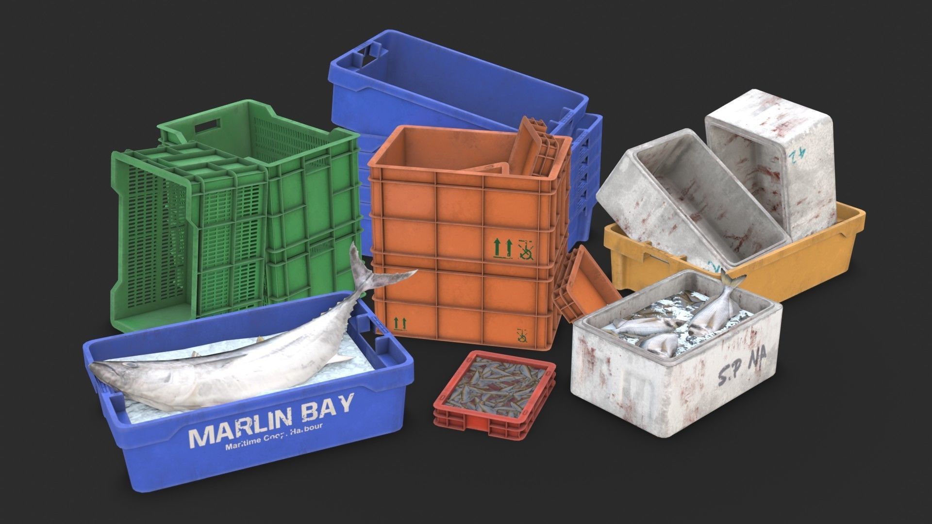 Fishing Plastic Crates Low-poly 3D model_1
