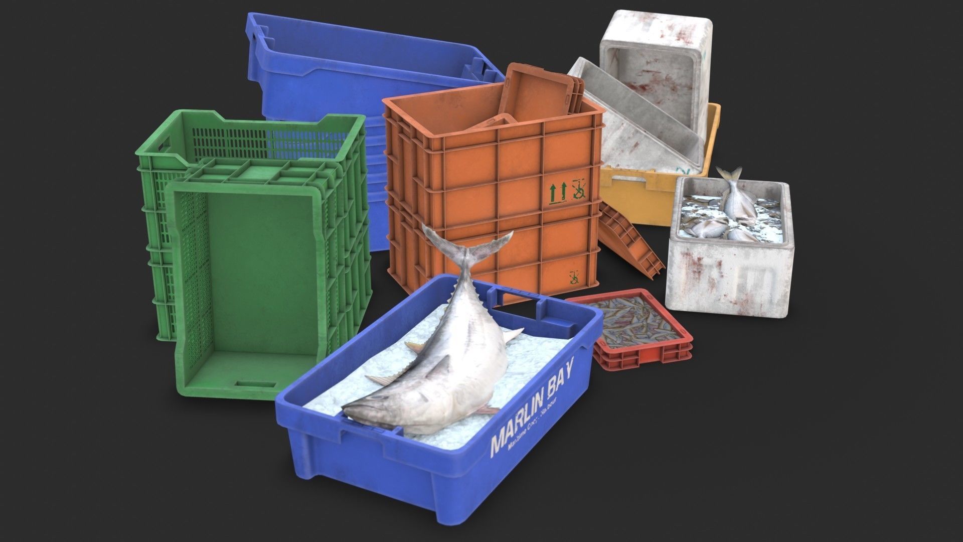 Fishing Plastic Crates Low-poly 3D model_2