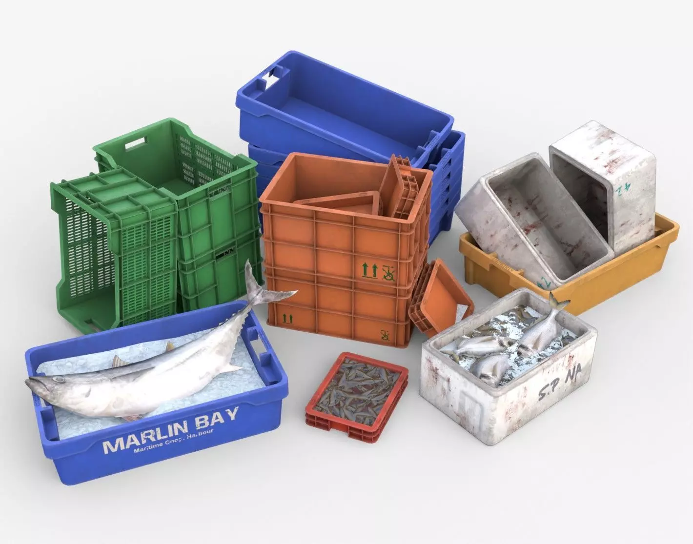 Fishing Plastic Crates Low-poly 3D model_0