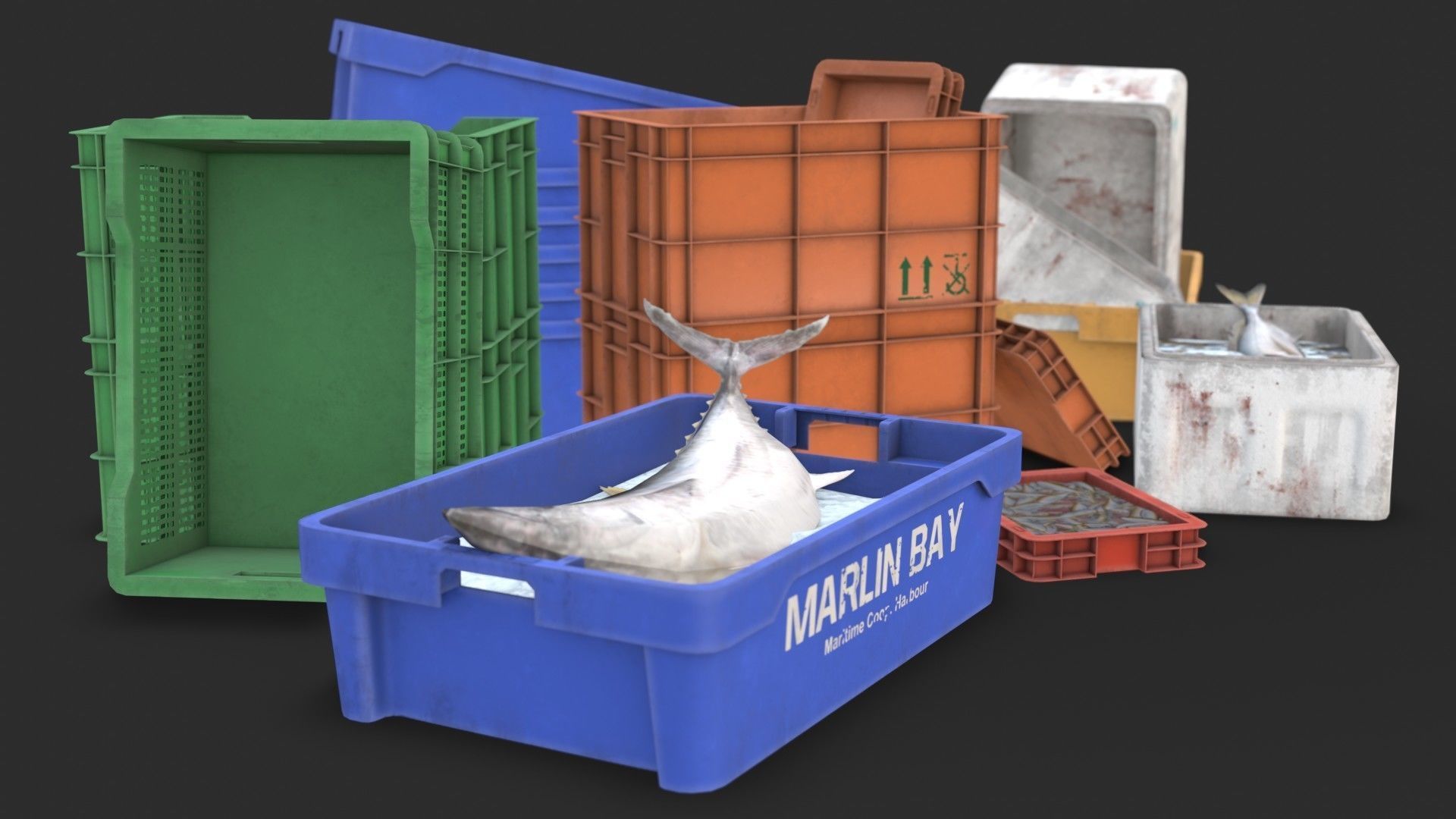 Fishing Plastic Crates Low-poly 3D model_6