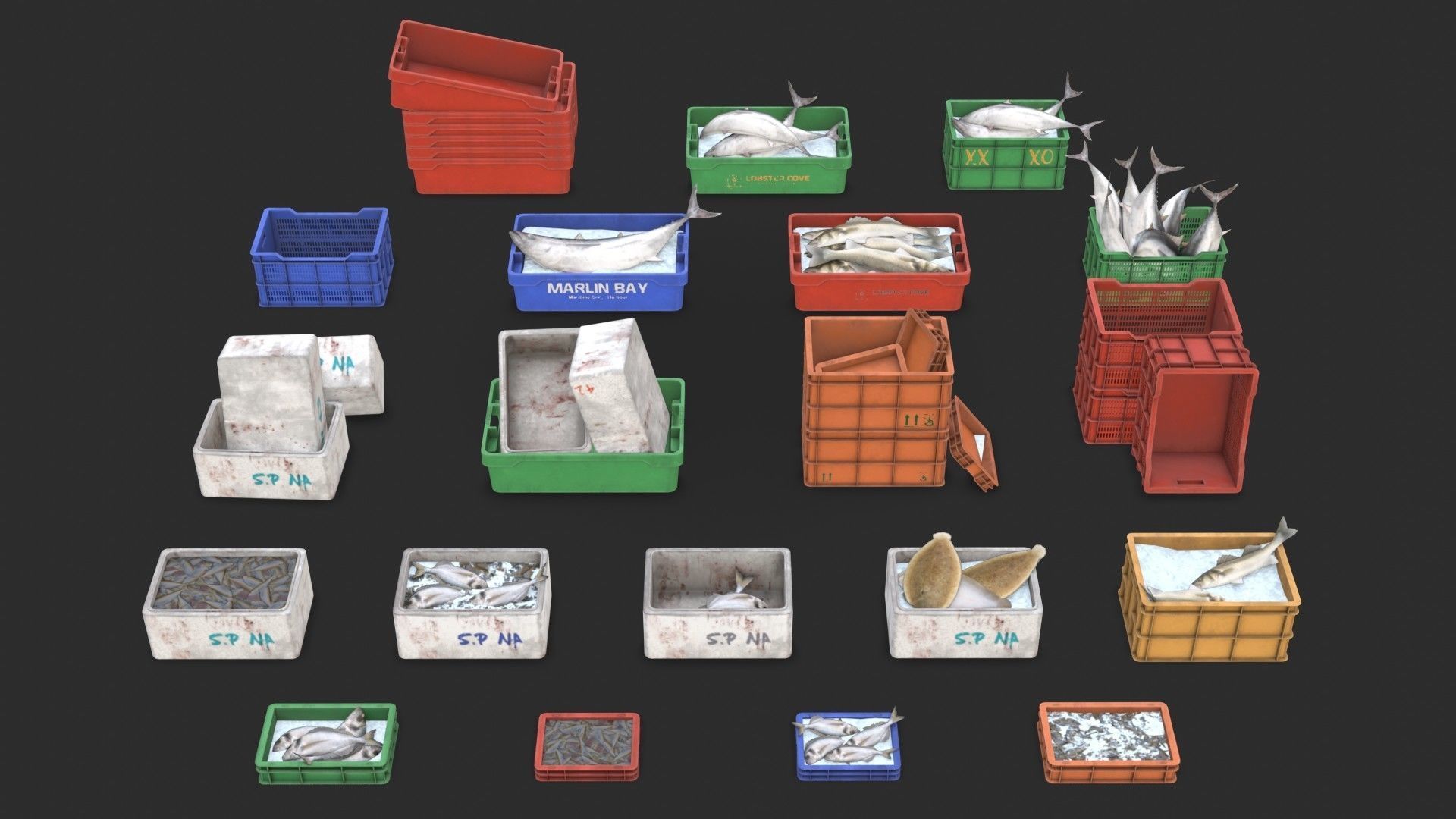 Fishing Plastic Crates Low-poly 3D model_8