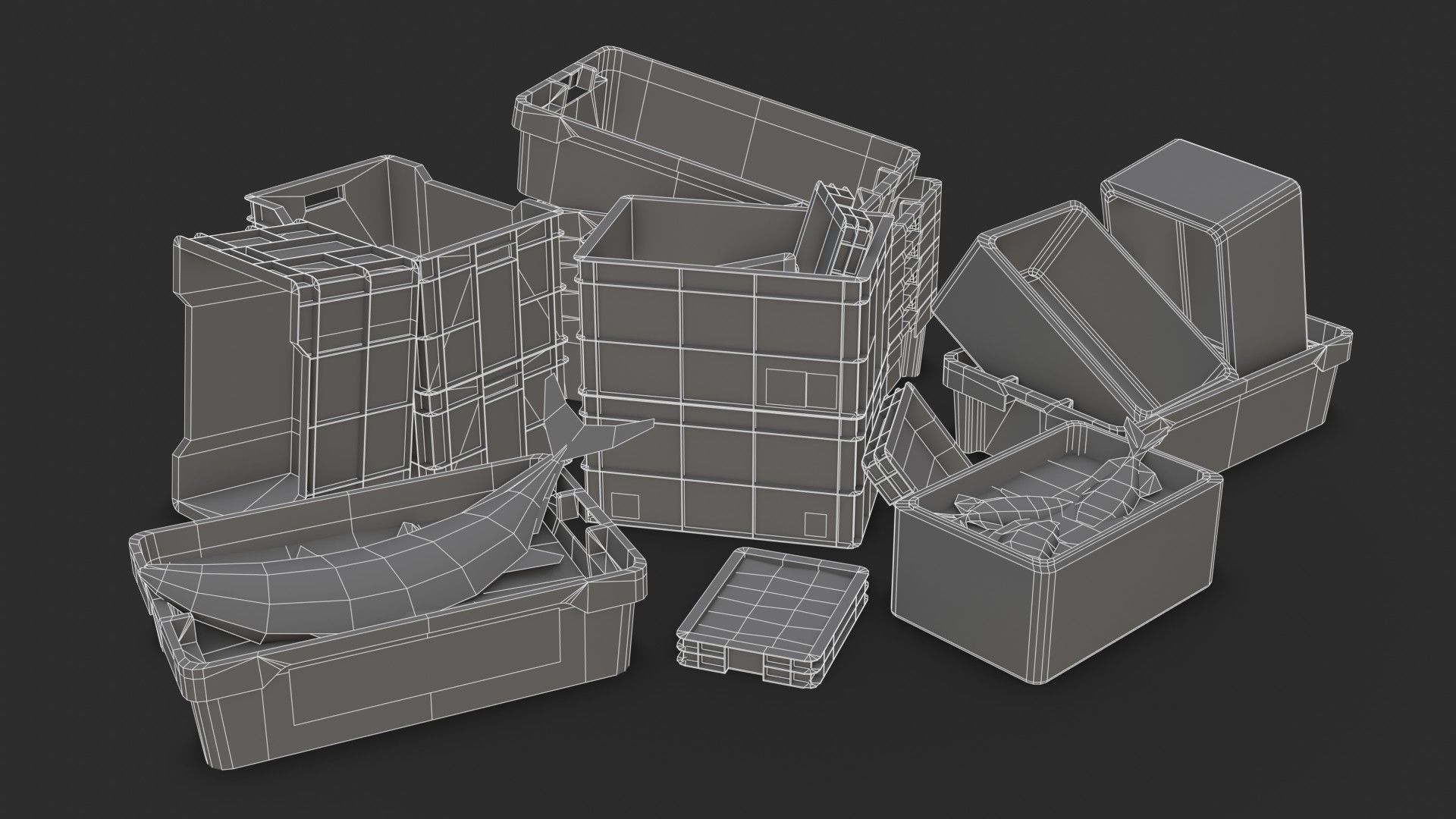 Fishing Plastic Crates Low-poly 3D model_17
