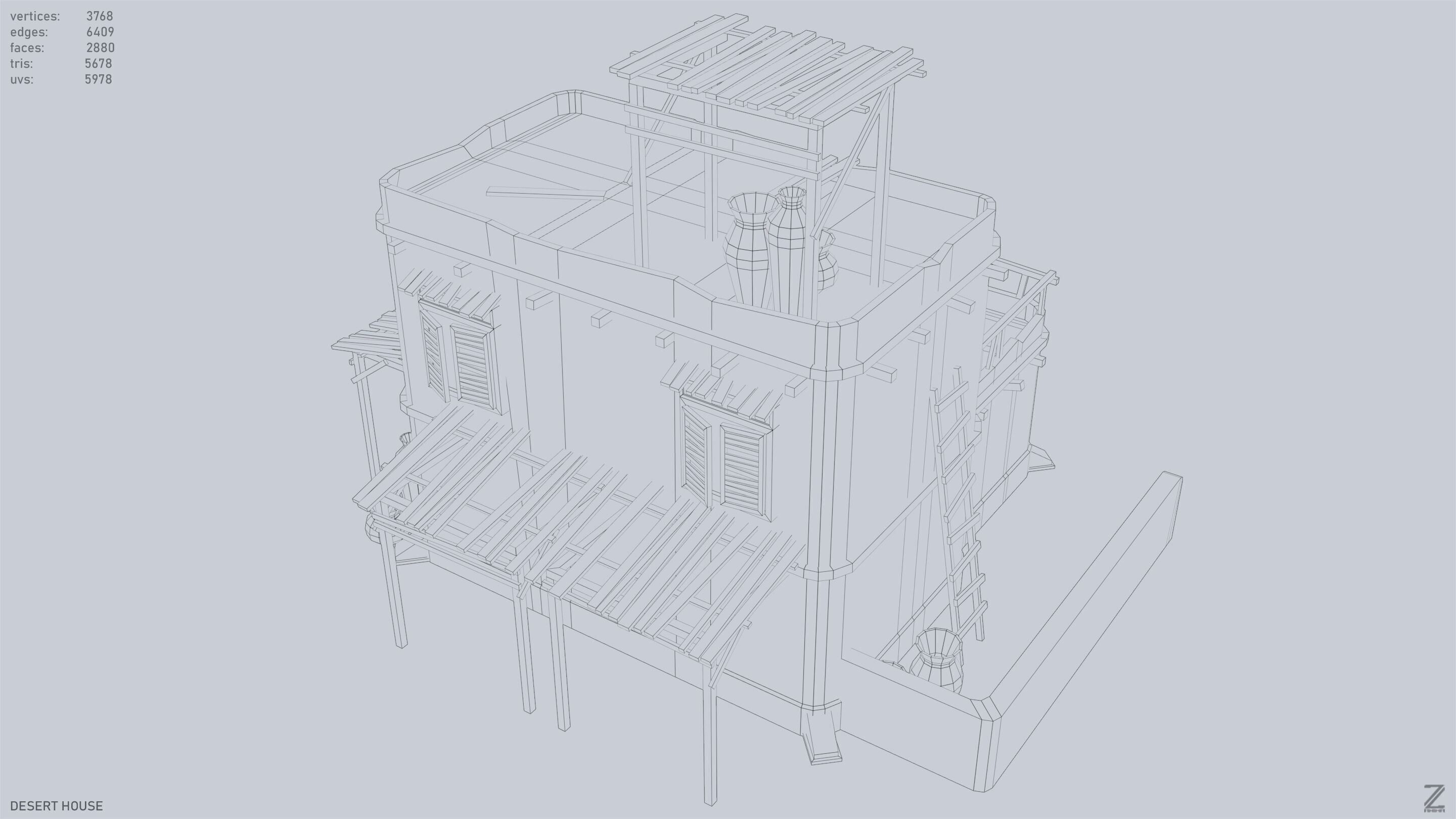 Desert house Low-poly 3D model_12