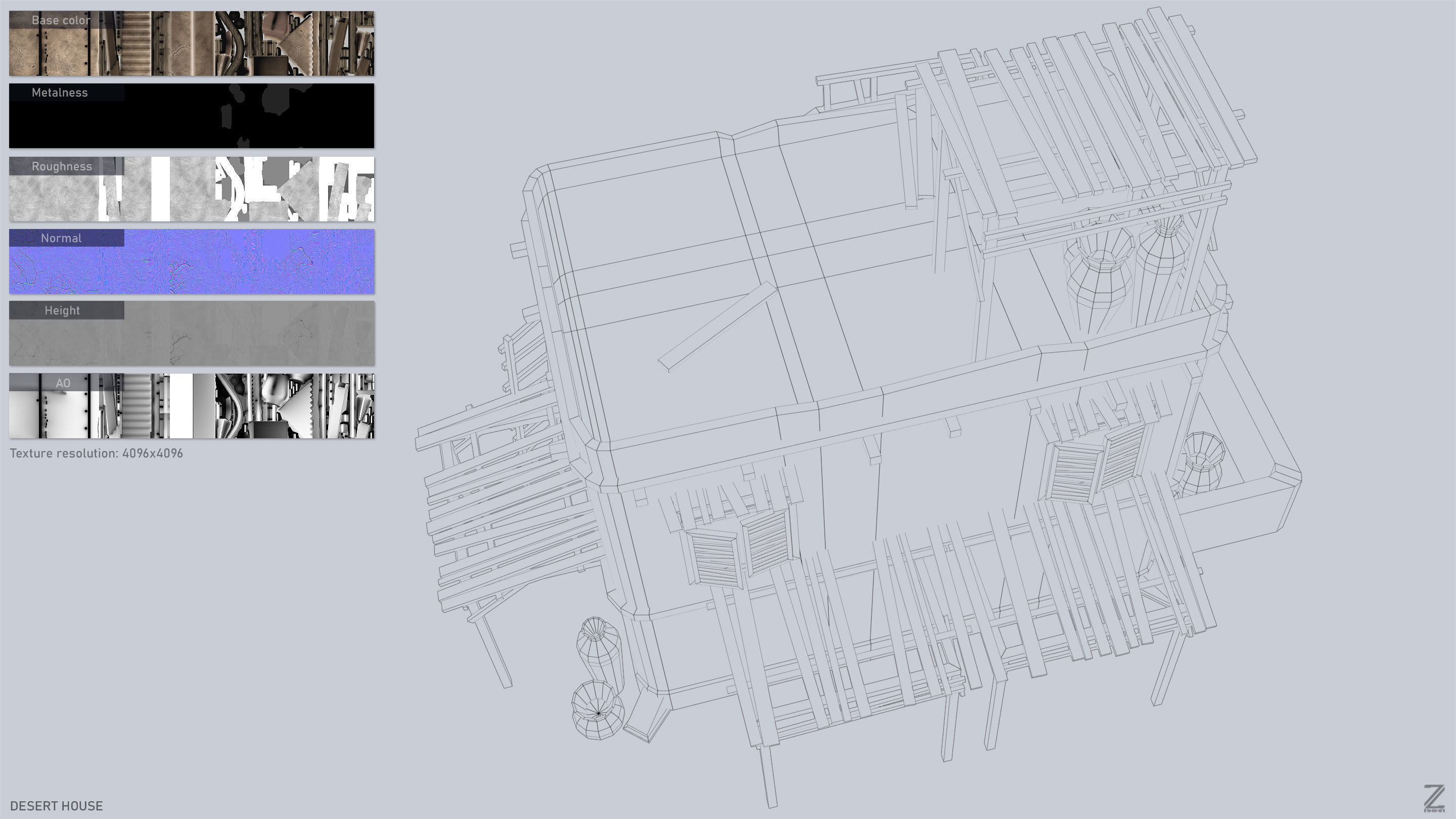 Desert house Low-poly 3D model_3