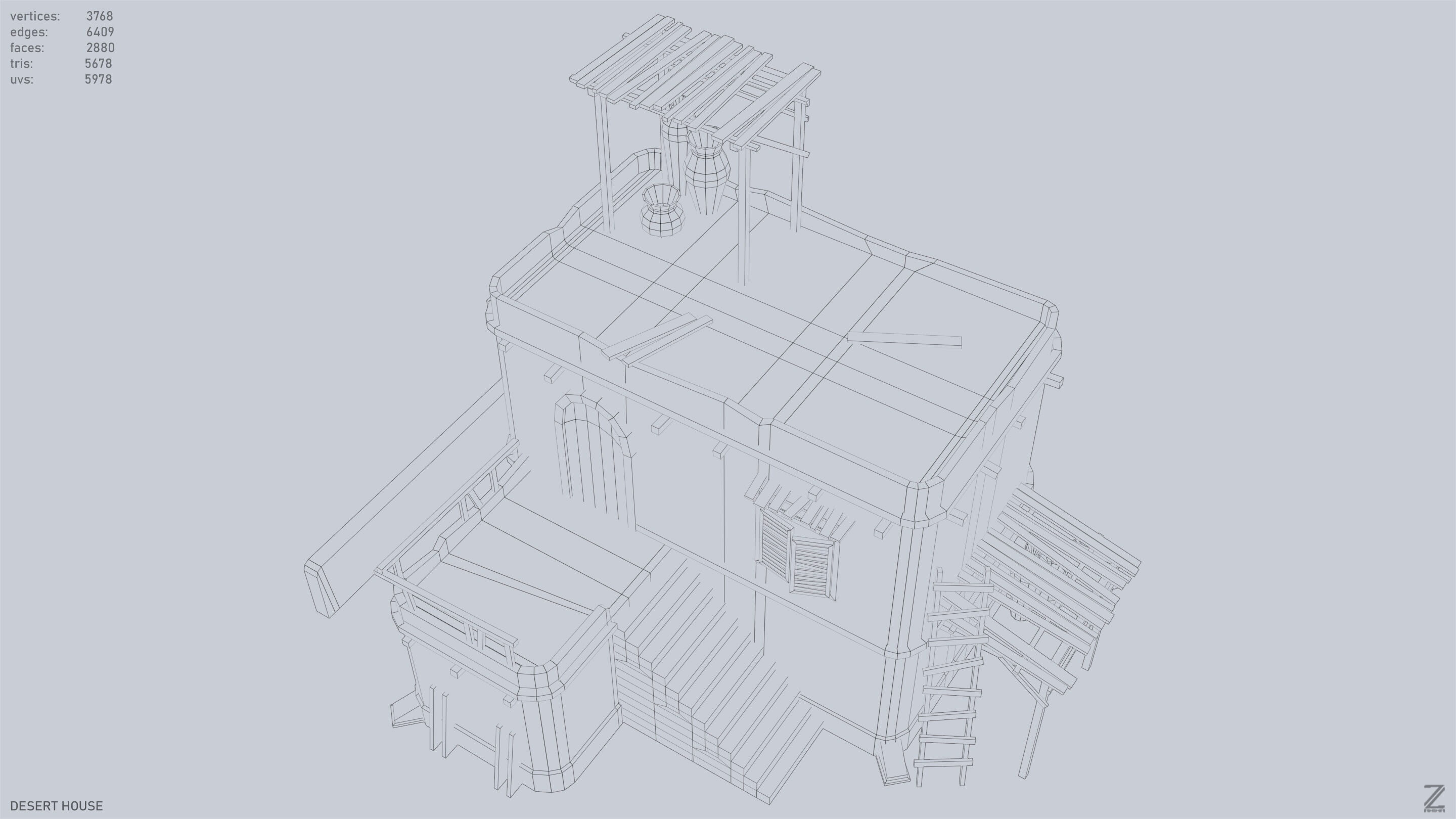 Desert house Low-poly 3D model_10