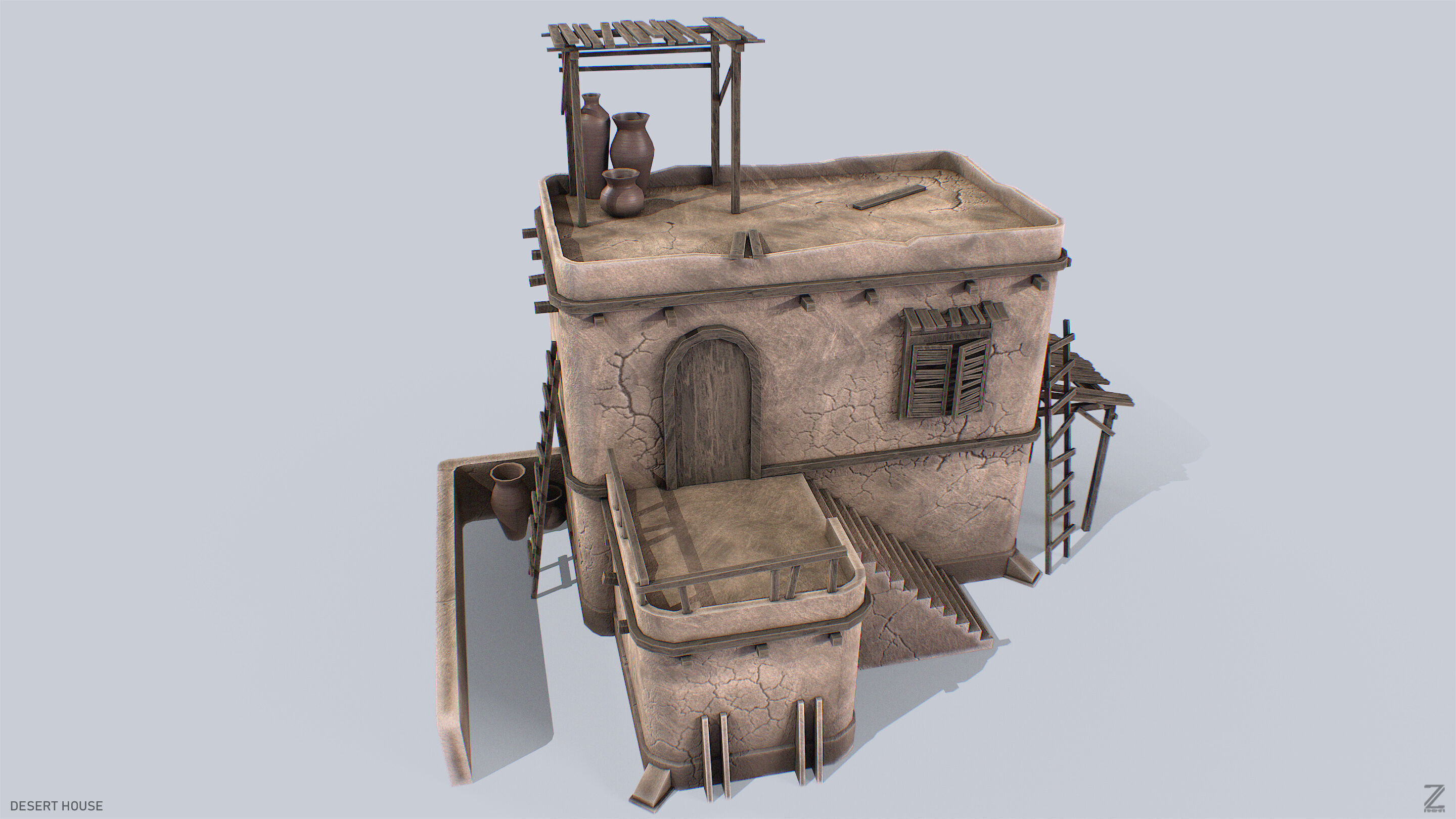 Desert house Low-poly 3D model_5