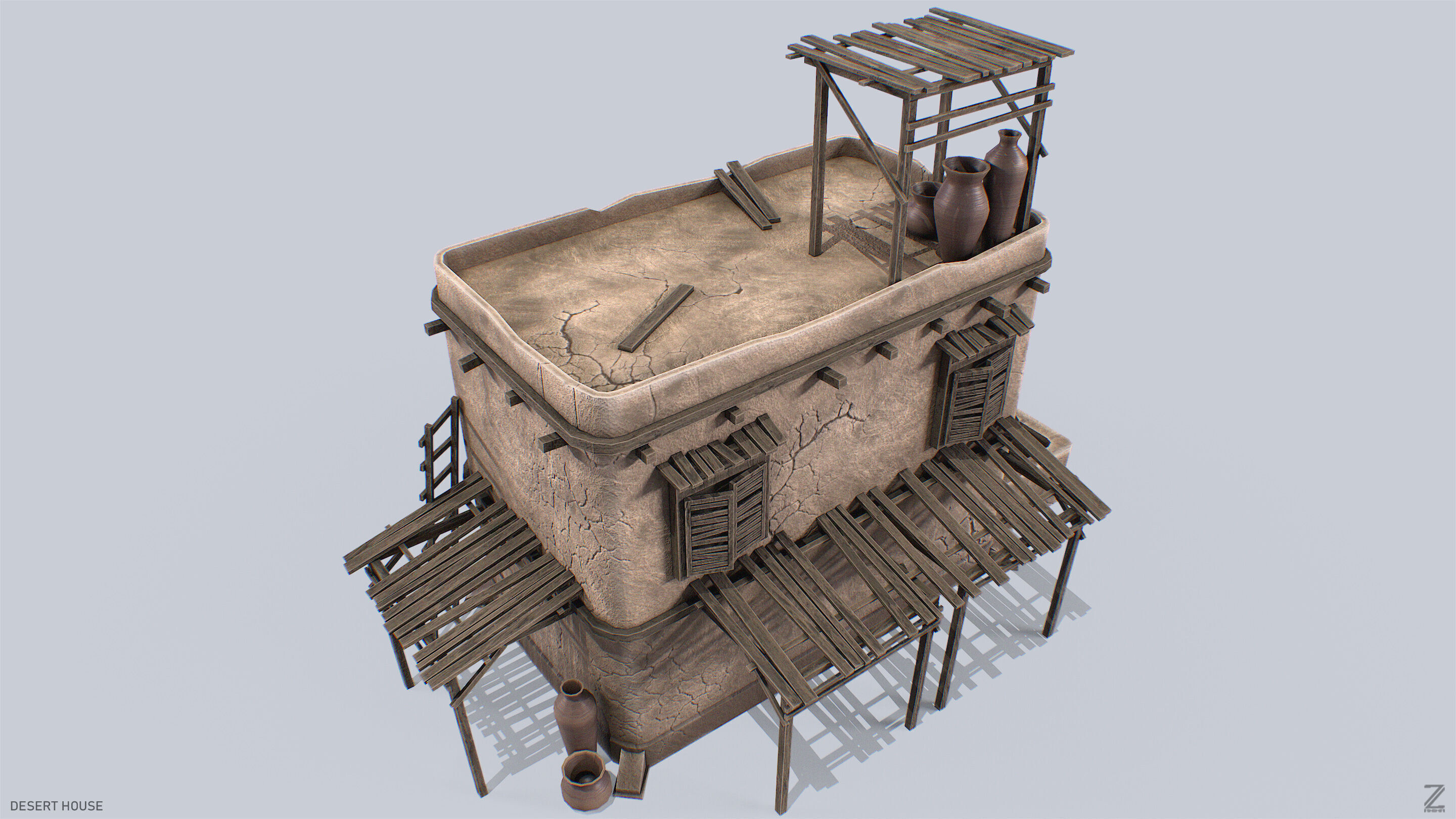 Desert house Low-poly 3D model_2