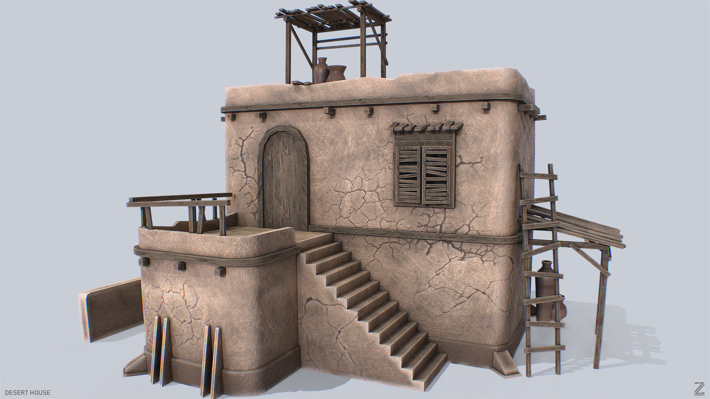 Desert house Low-poly 3D model_8