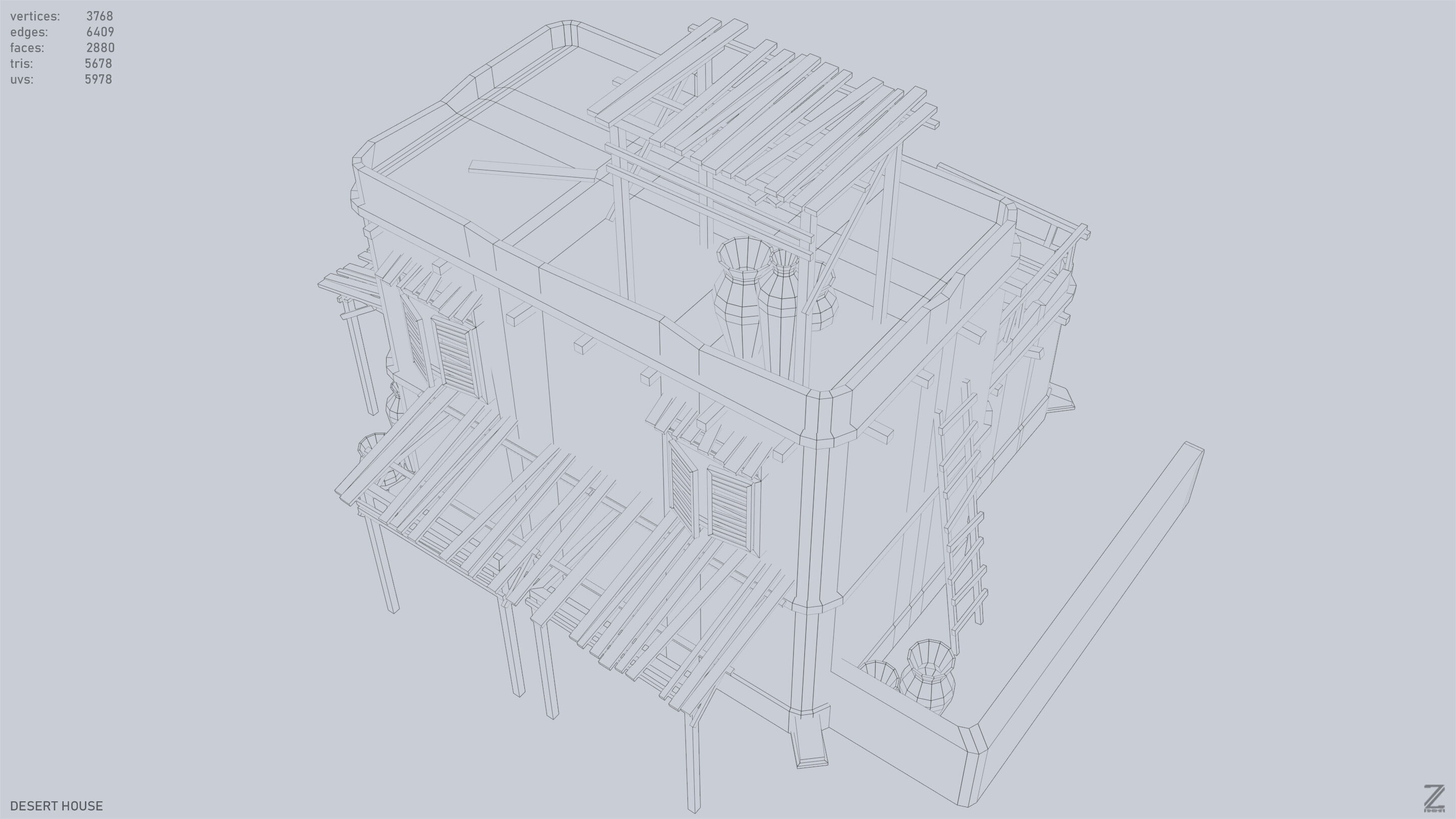 Desert house Low-poly 3D model_14