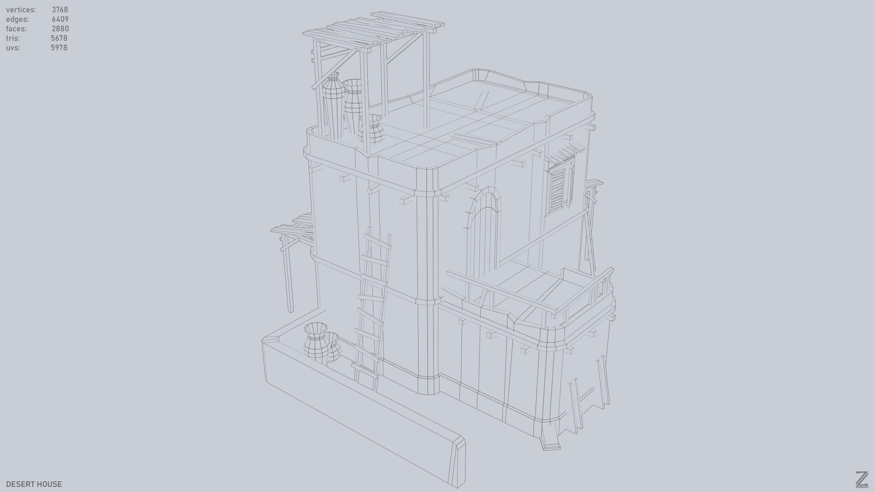 Desert house Low-poly 3D model_11