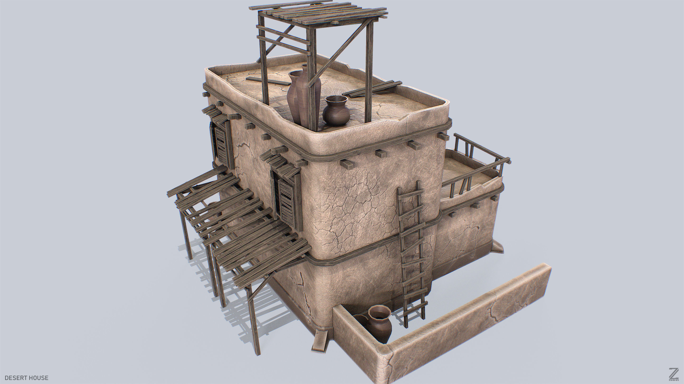 Desert house Low-poly 3D model_7