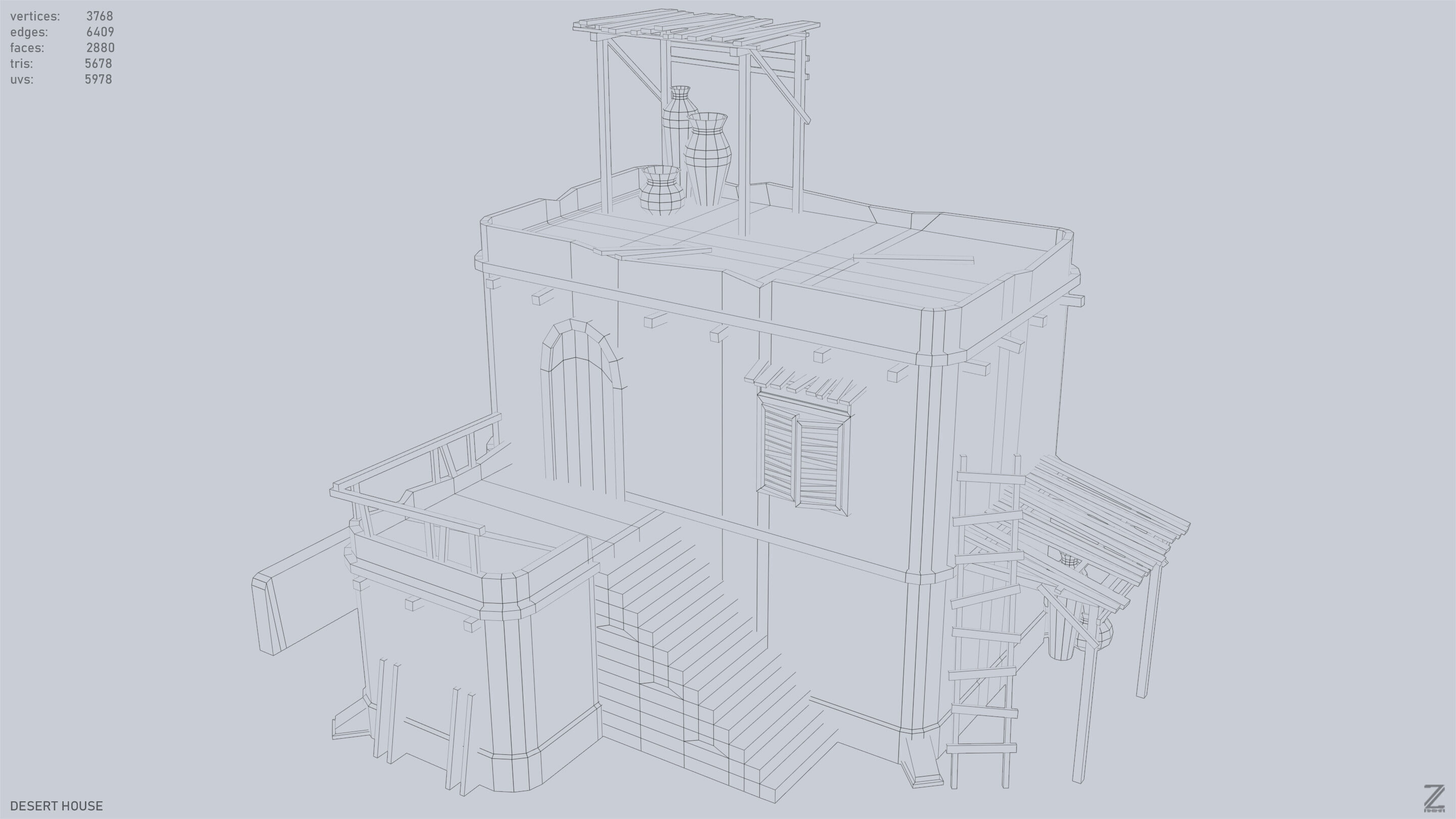 Desert house Low-poly 3D model_9