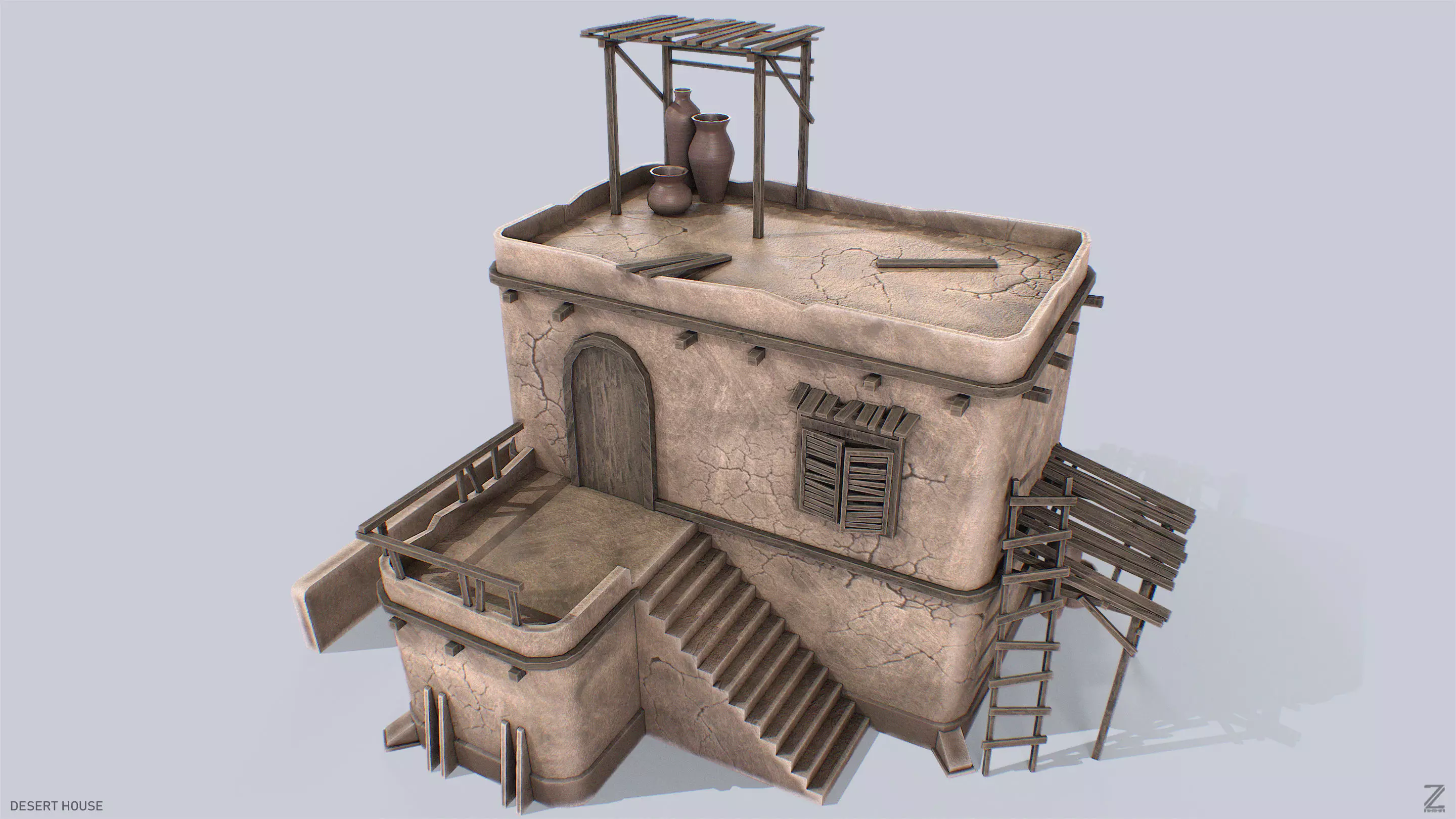 Desert house Low-poly 3D model_0