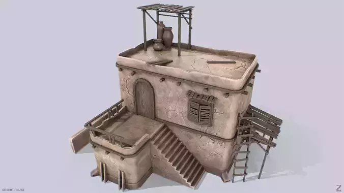 Desert house Low-poly 3D model