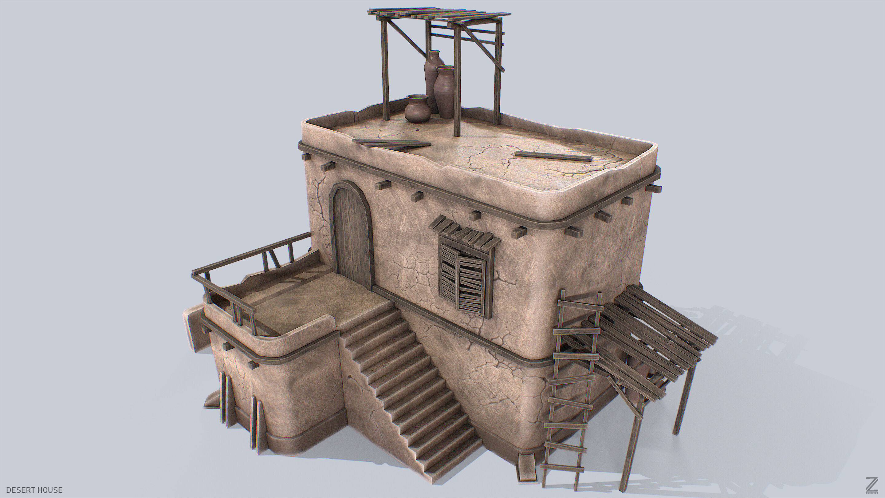 Desert house Low-poly 3D model_4