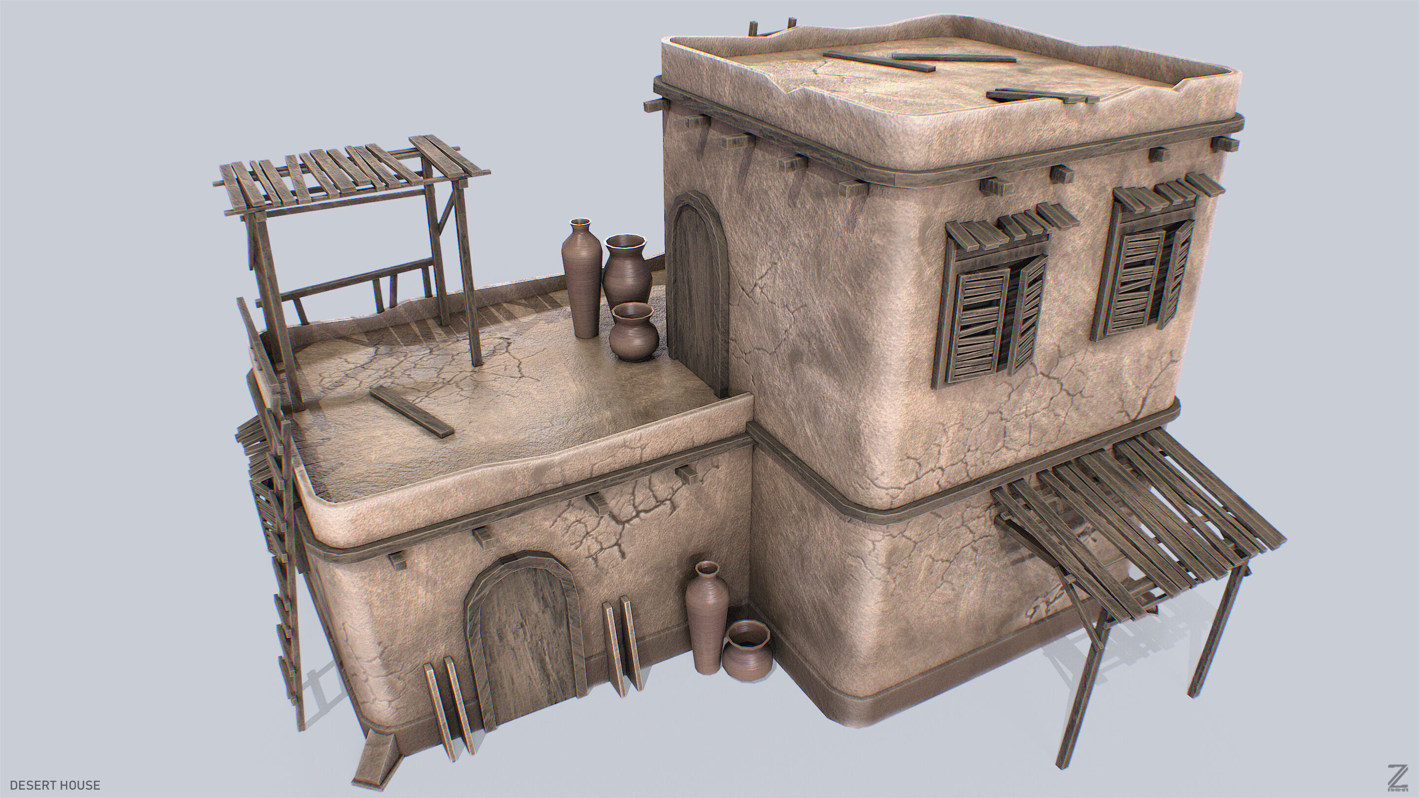 Desert house Low-poly 3D model_4