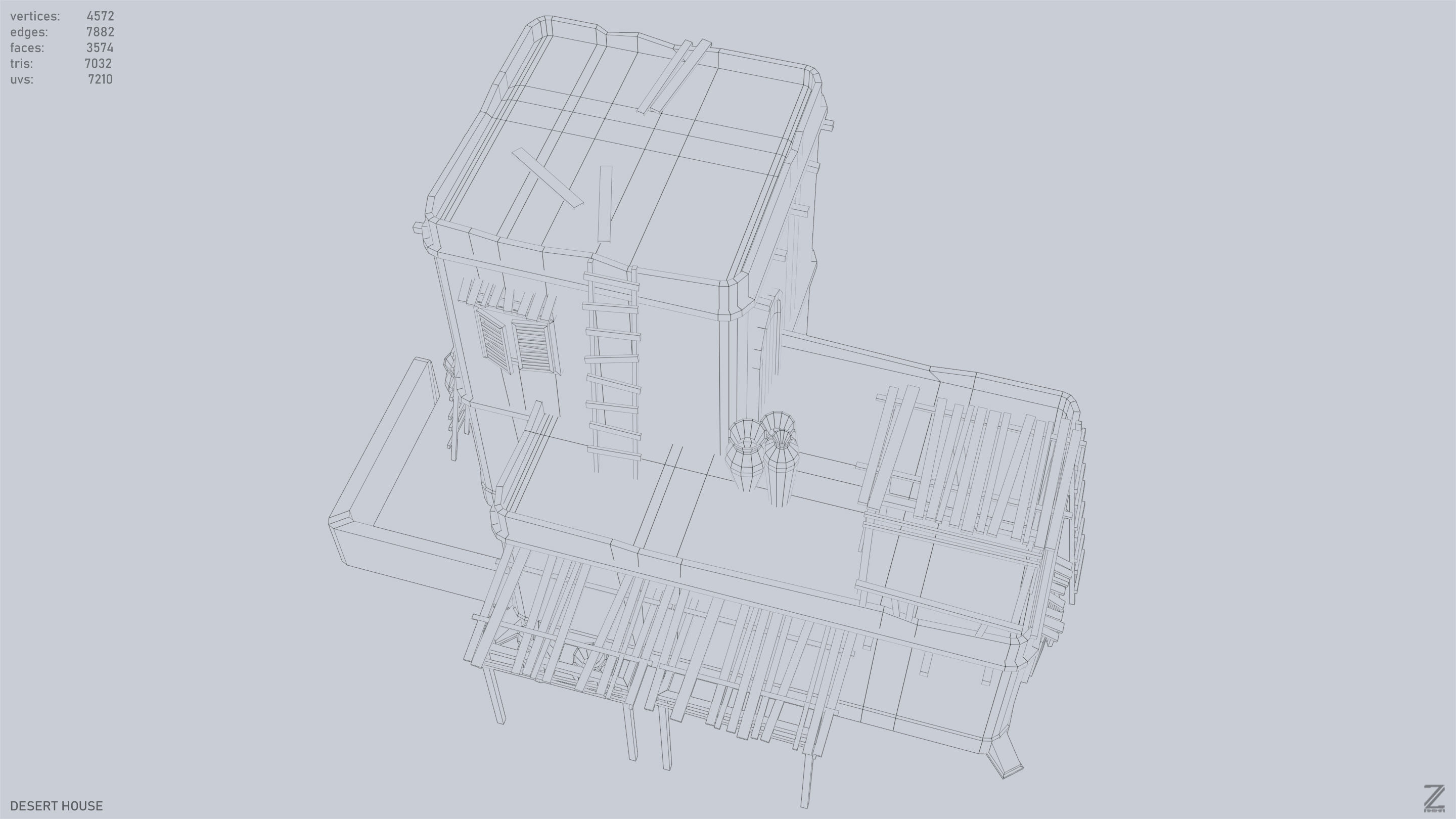 Desert house Low-poly 3D model_12