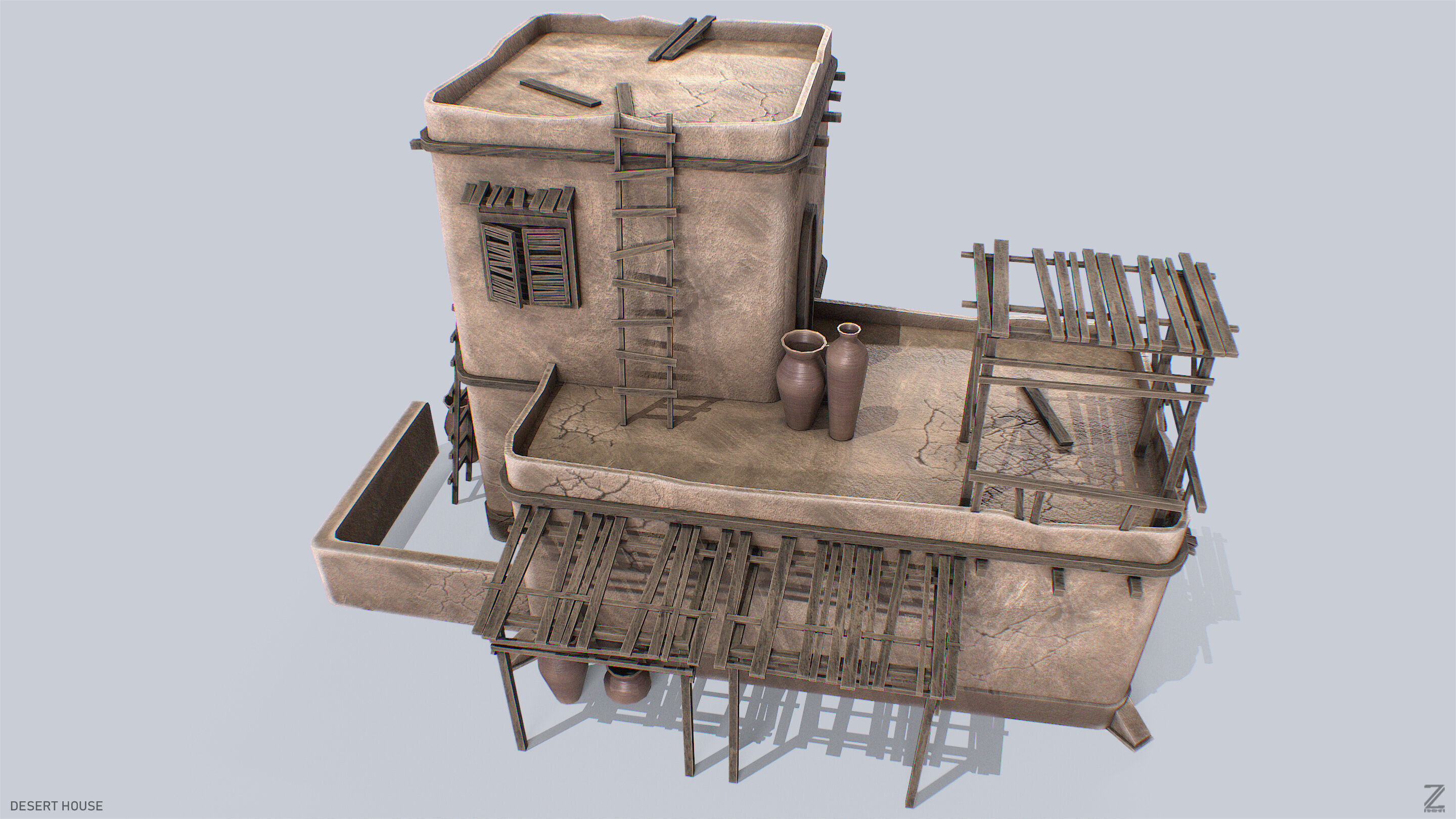 Desert house Low-poly 3D model_5