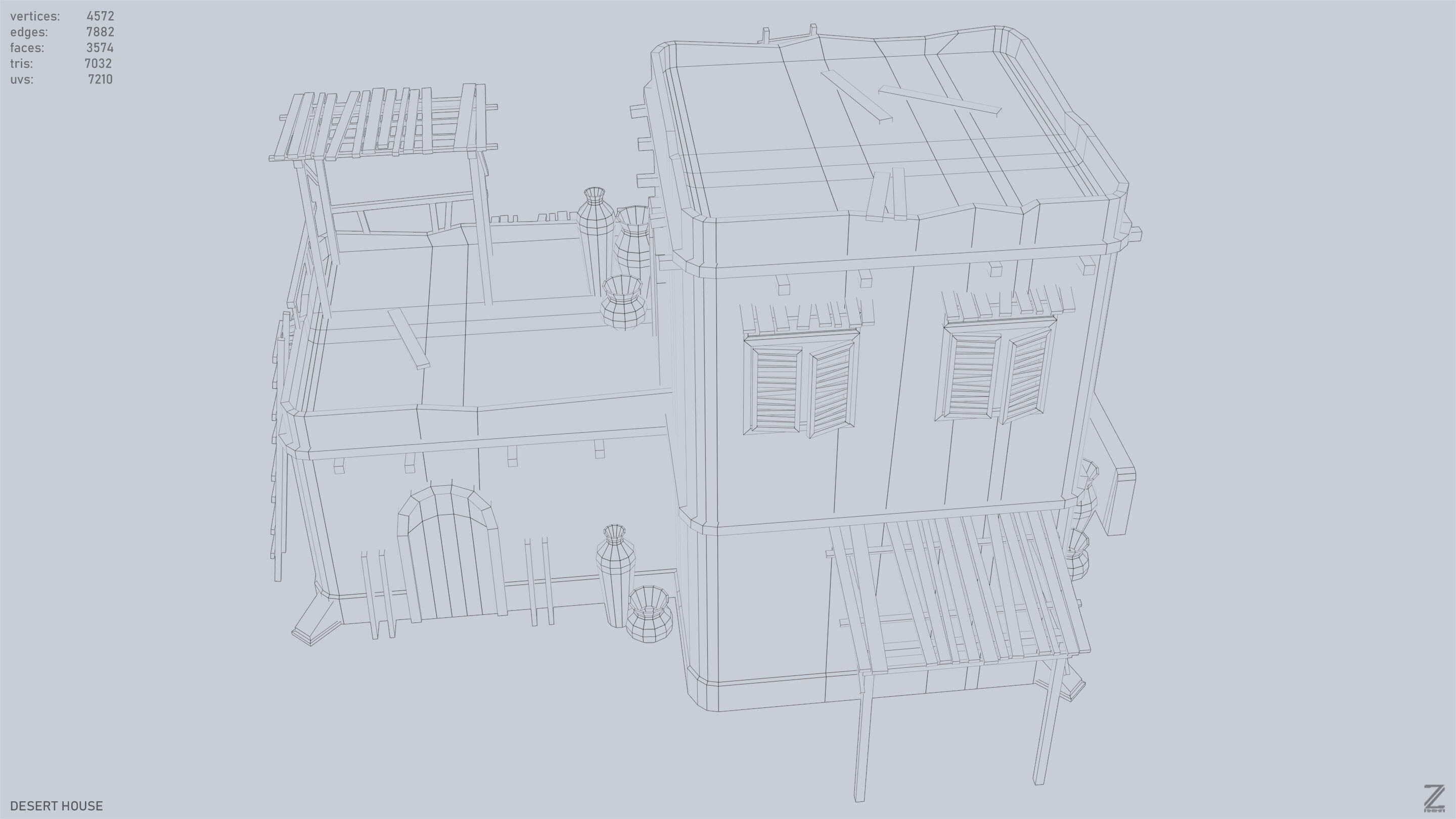Desert house Low-poly 3D model_10