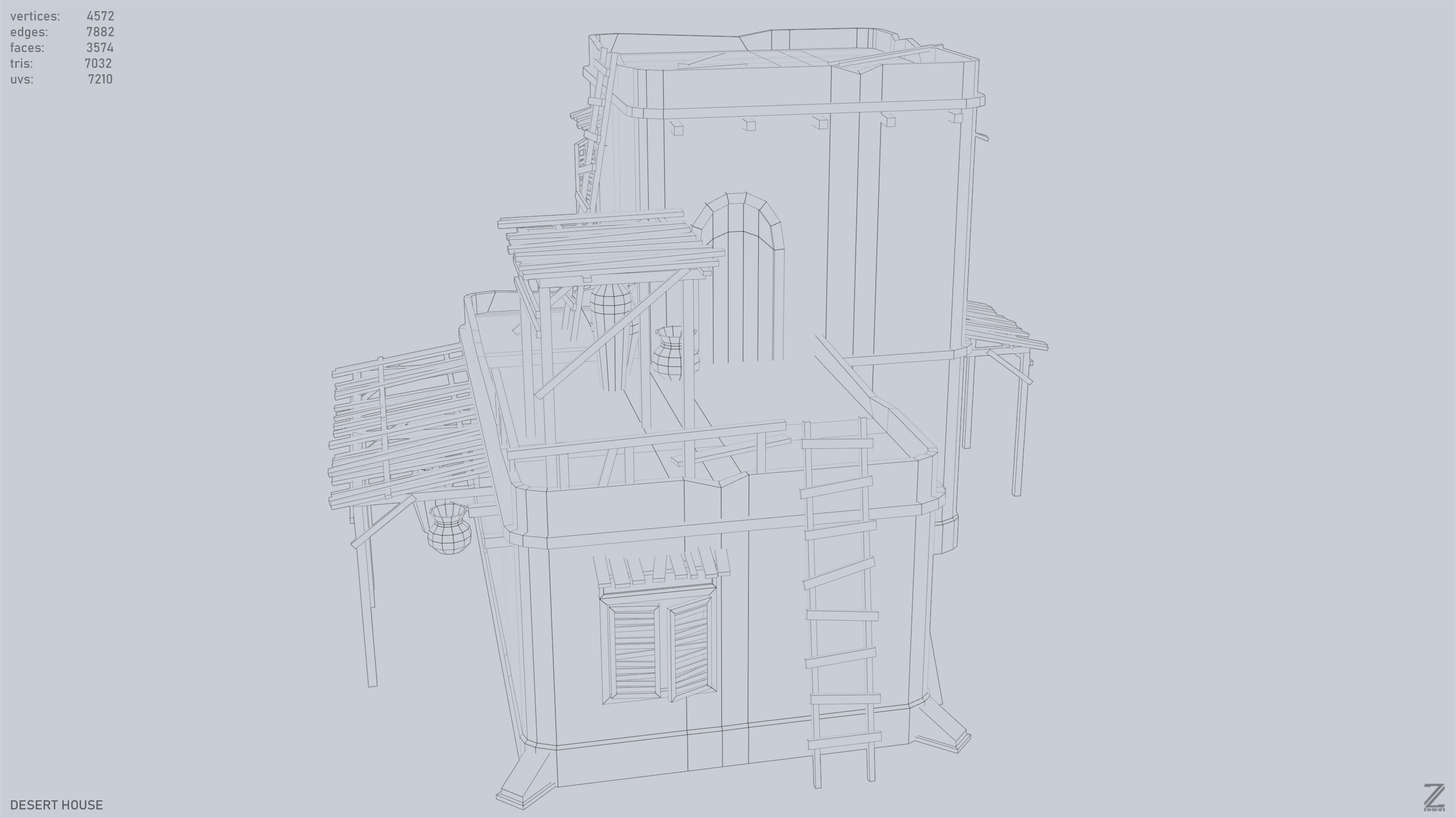 Desert house Low-poly 3D model_14