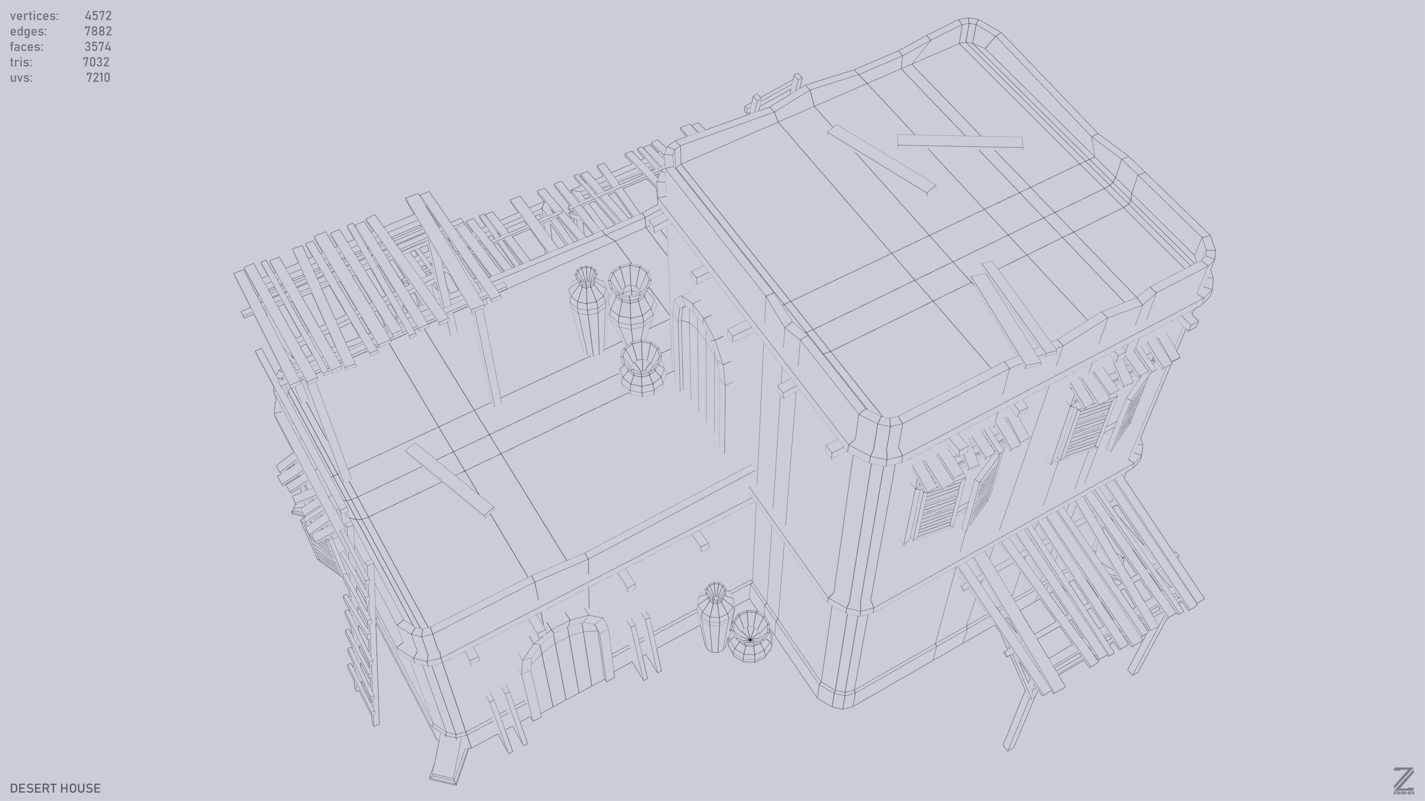 Desert house Low-poly 3D model_15