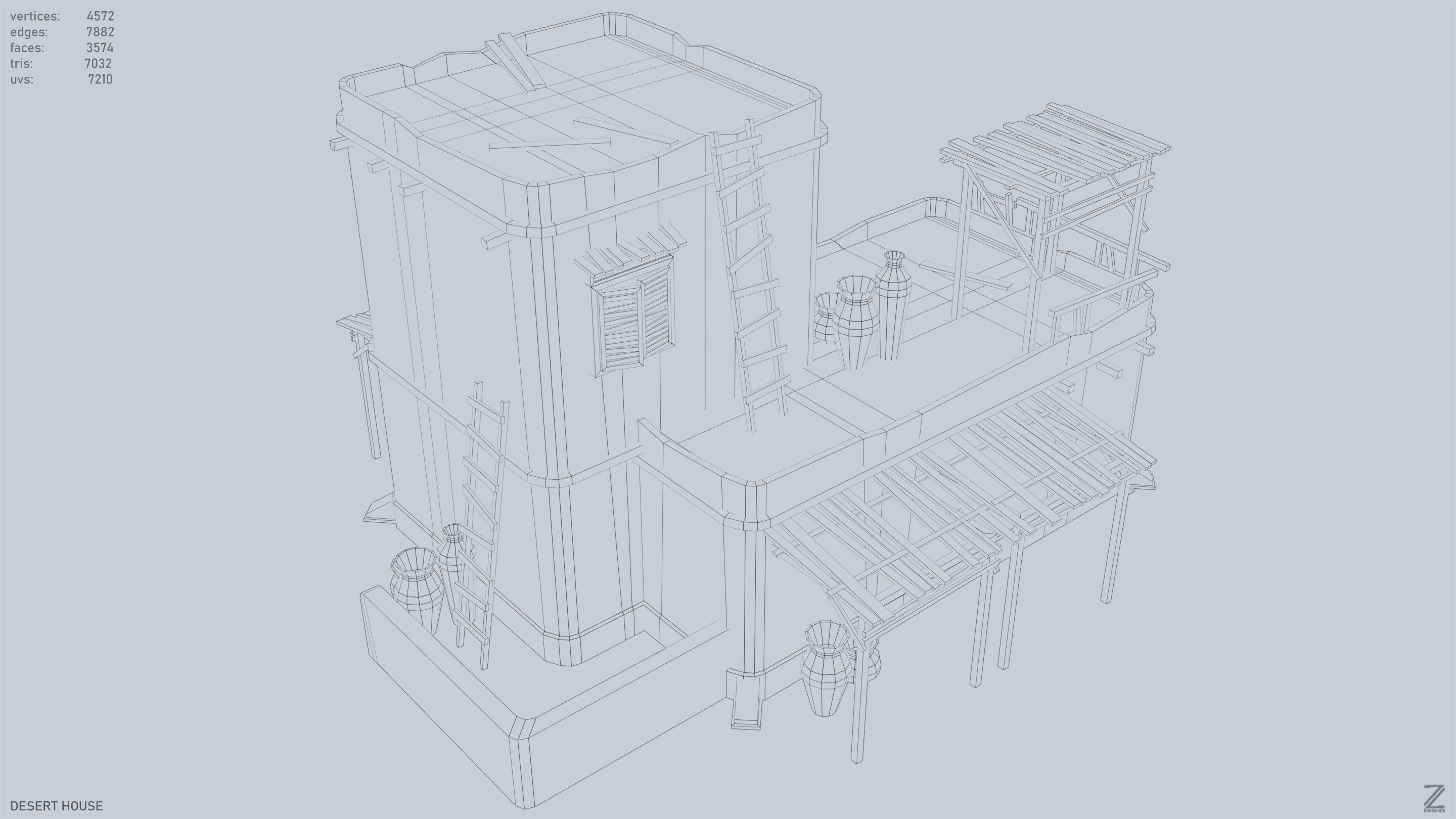 Desert house Low-poly 3D model_13