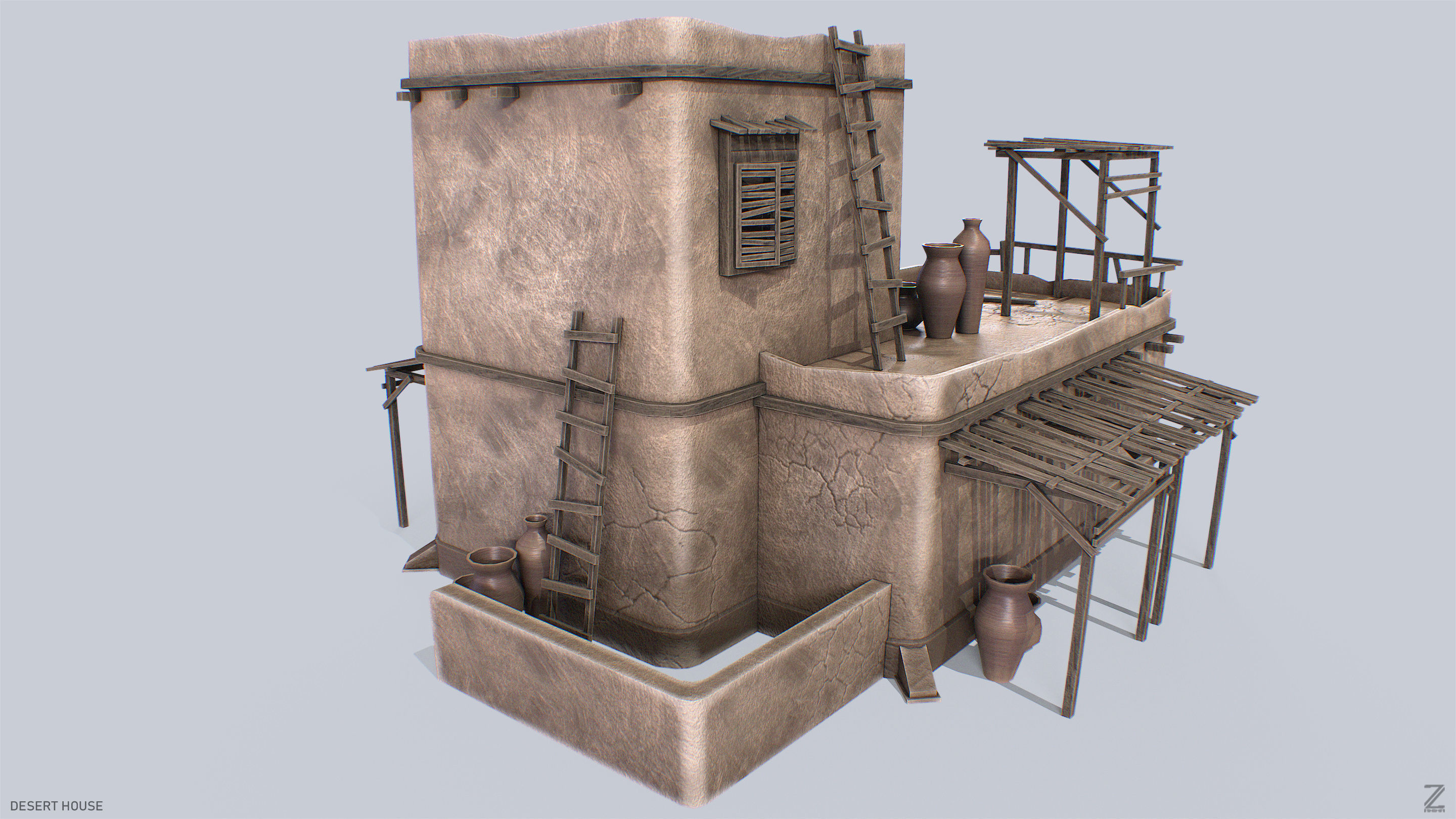 Desert house Low-poly 3D model_8