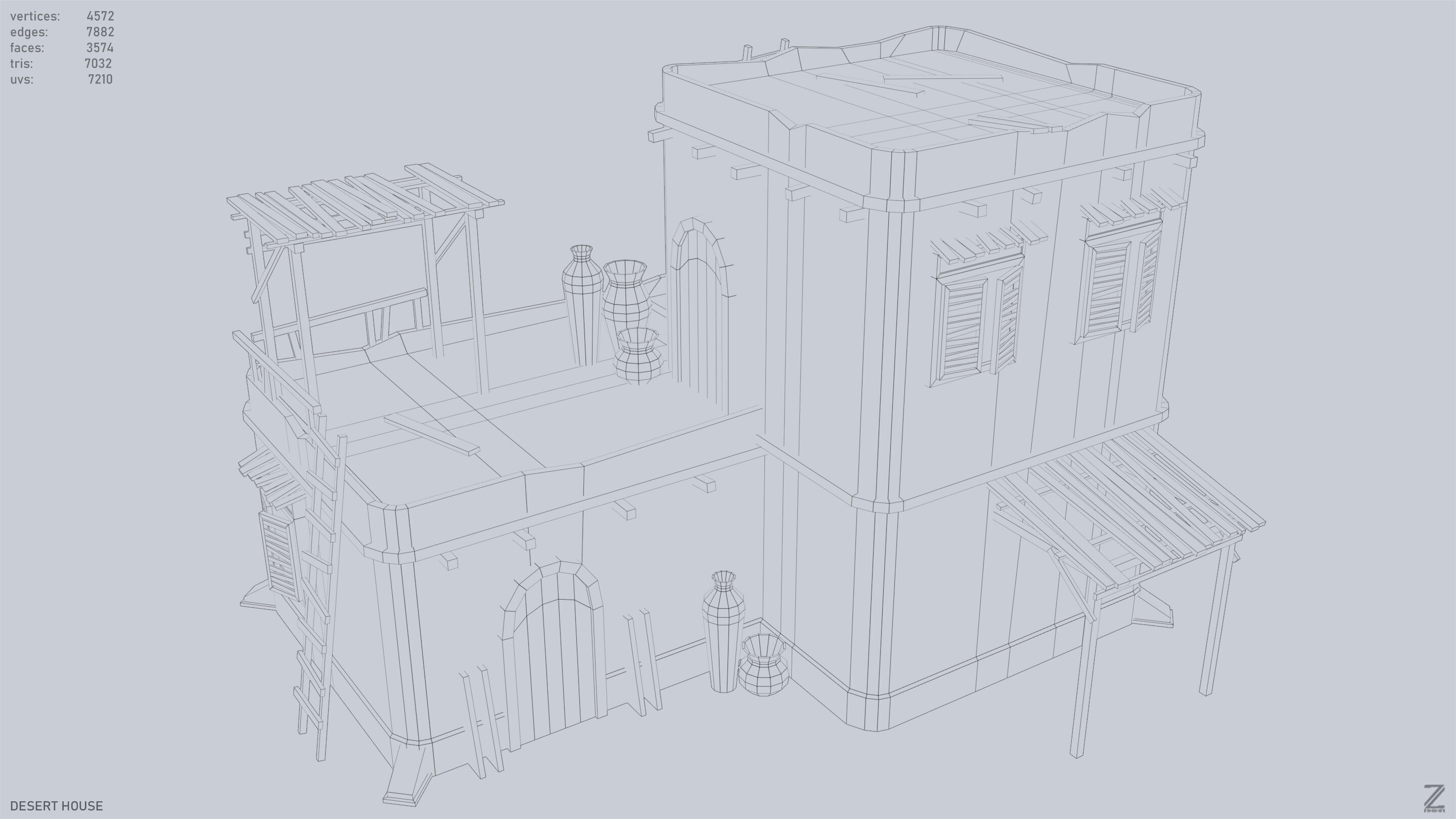 Desert house Low-poly 3D model_9