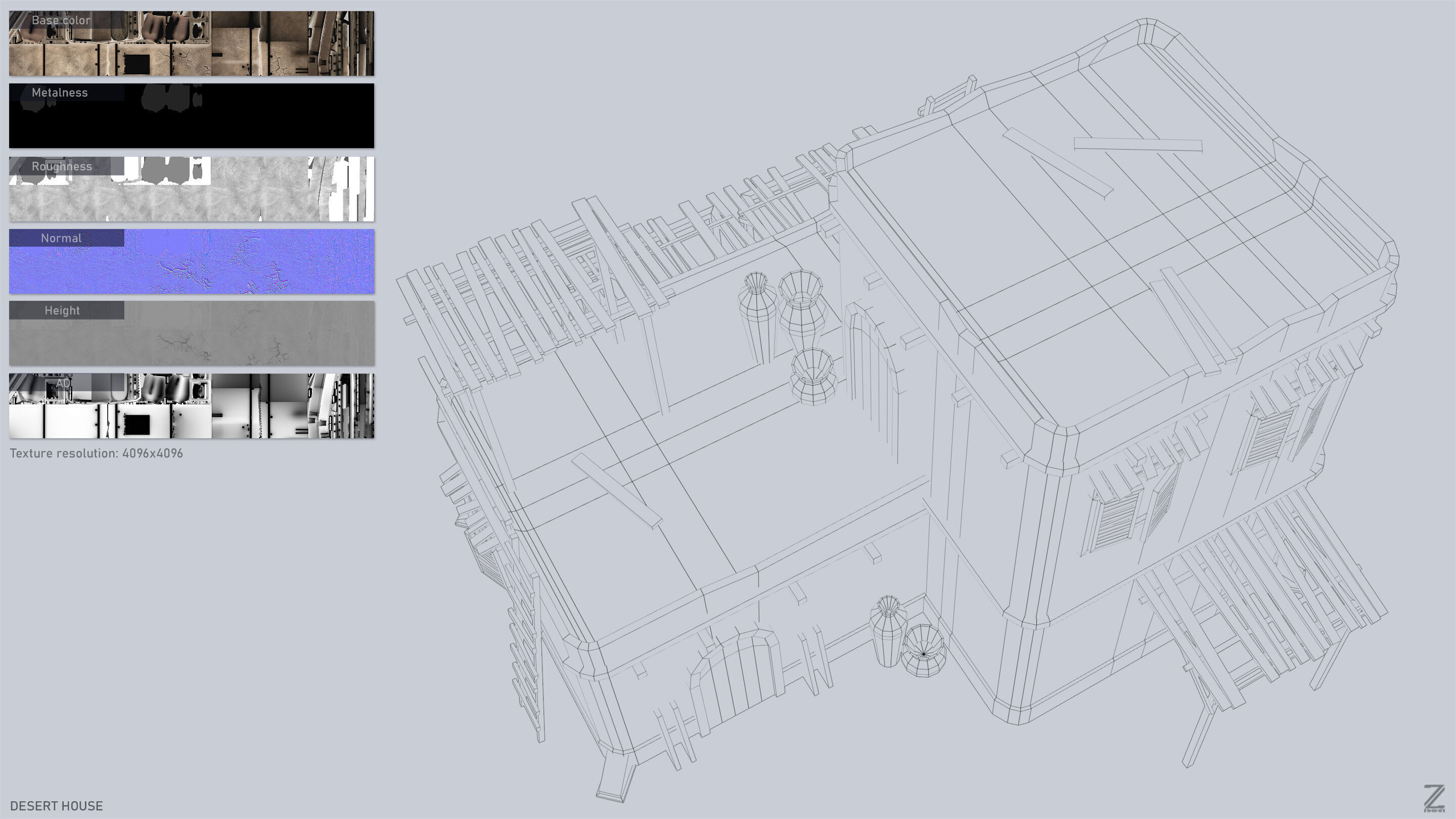 Desert house Low-poly 3D model_3