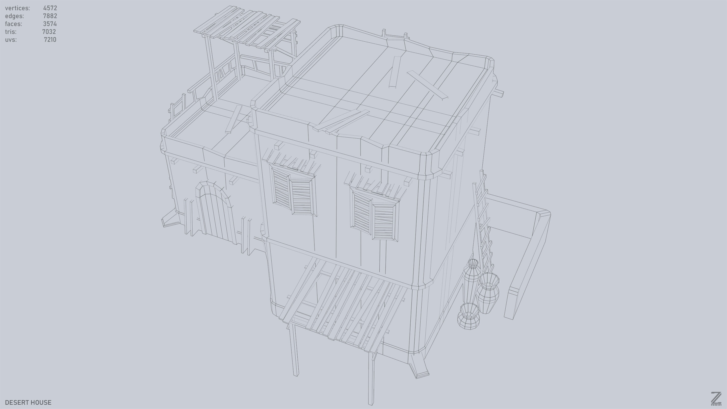 Desert house Low-poly 3D model_11