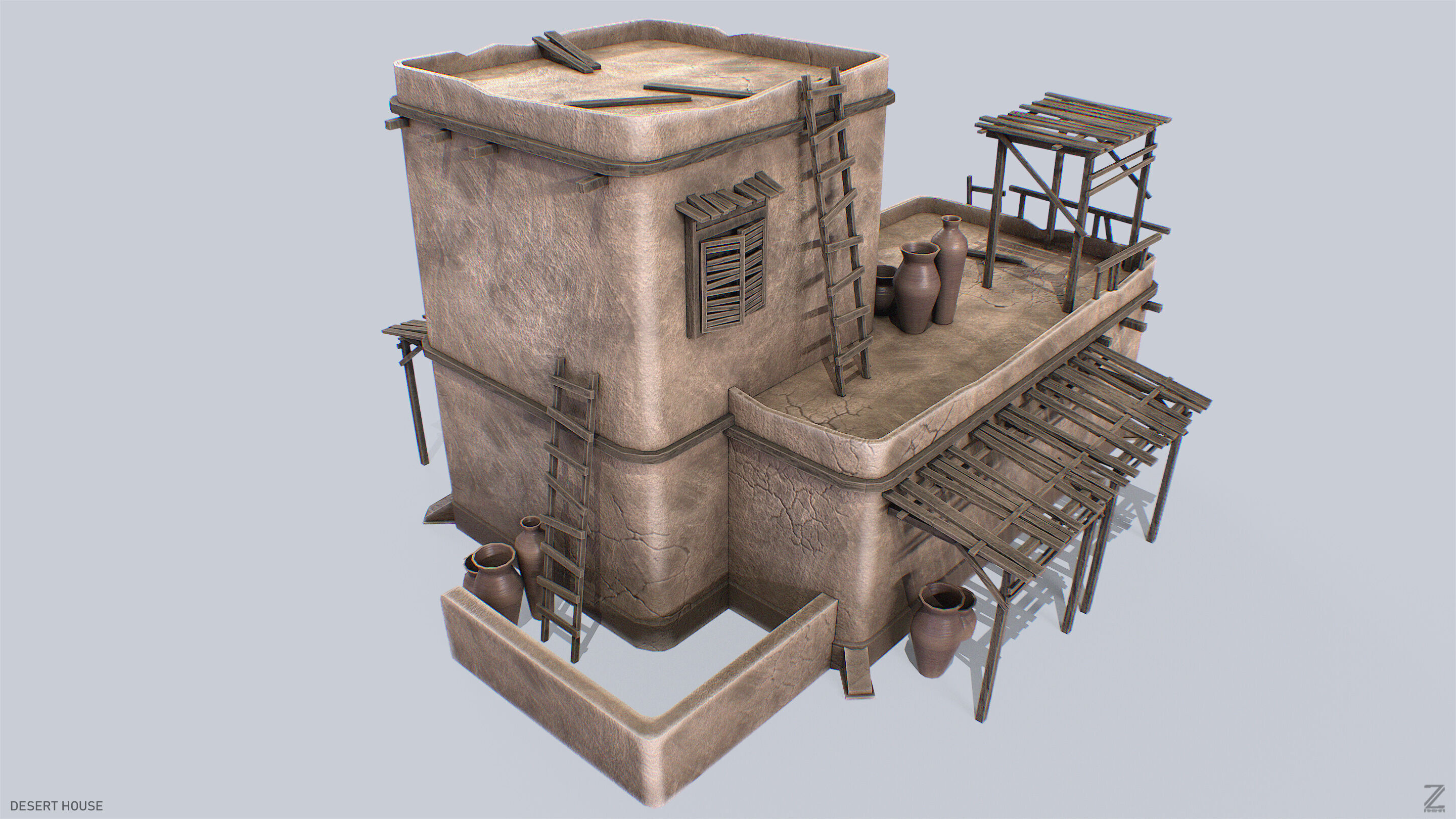 Desert house Low-poly 3D model_2