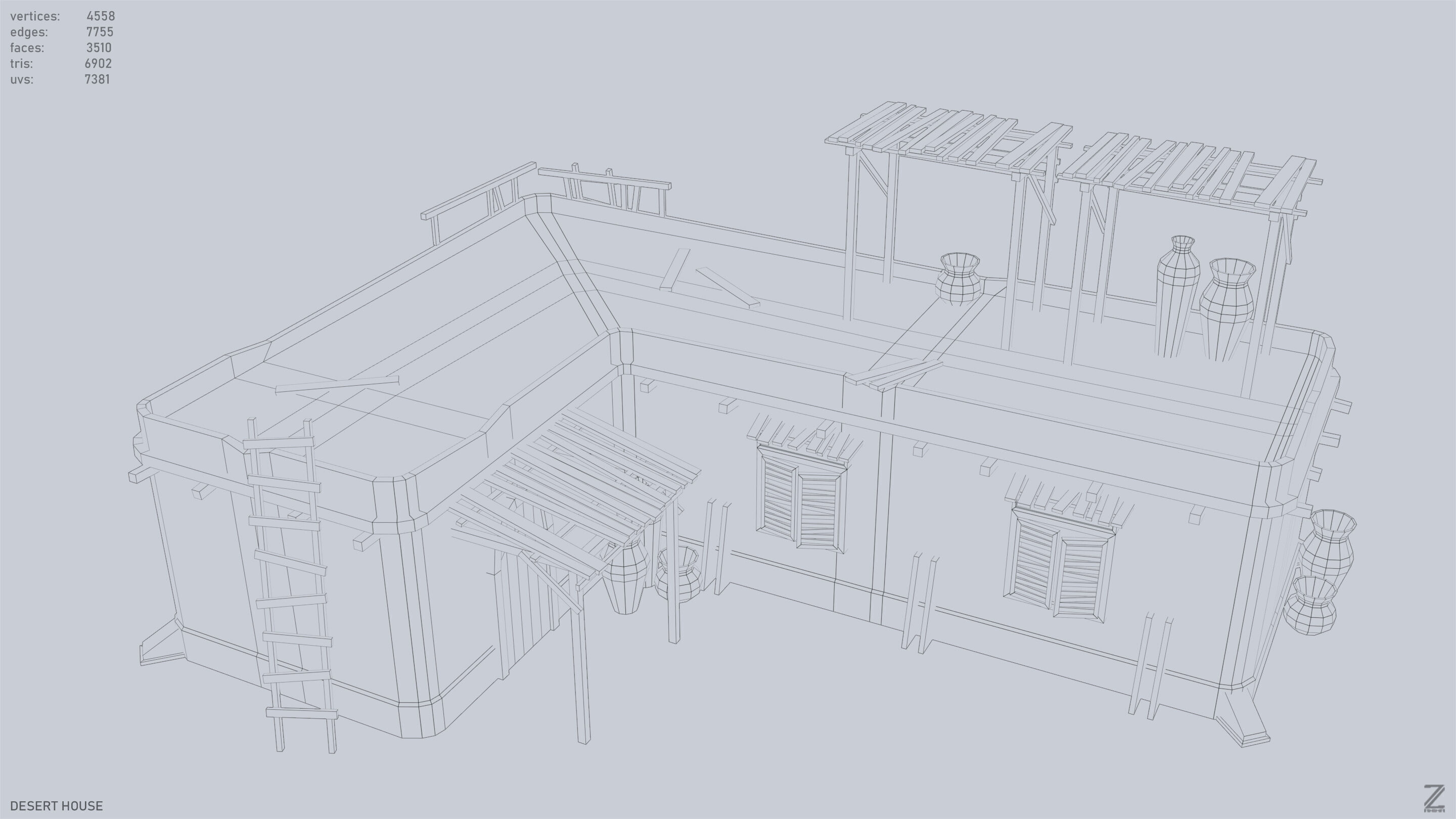 Desert house Low-poly 3D model_15