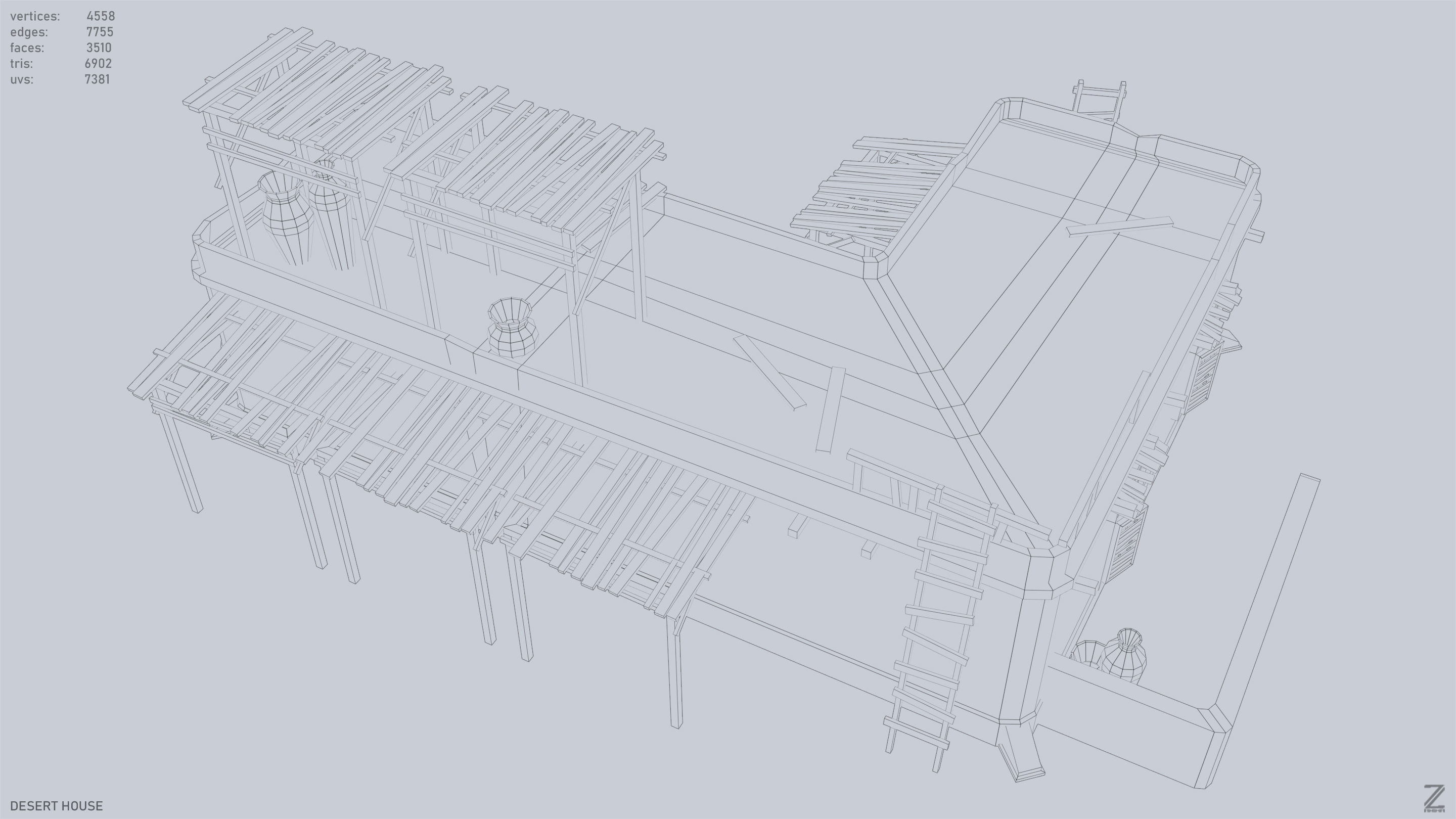 Desert house Low-poly 3D model_12