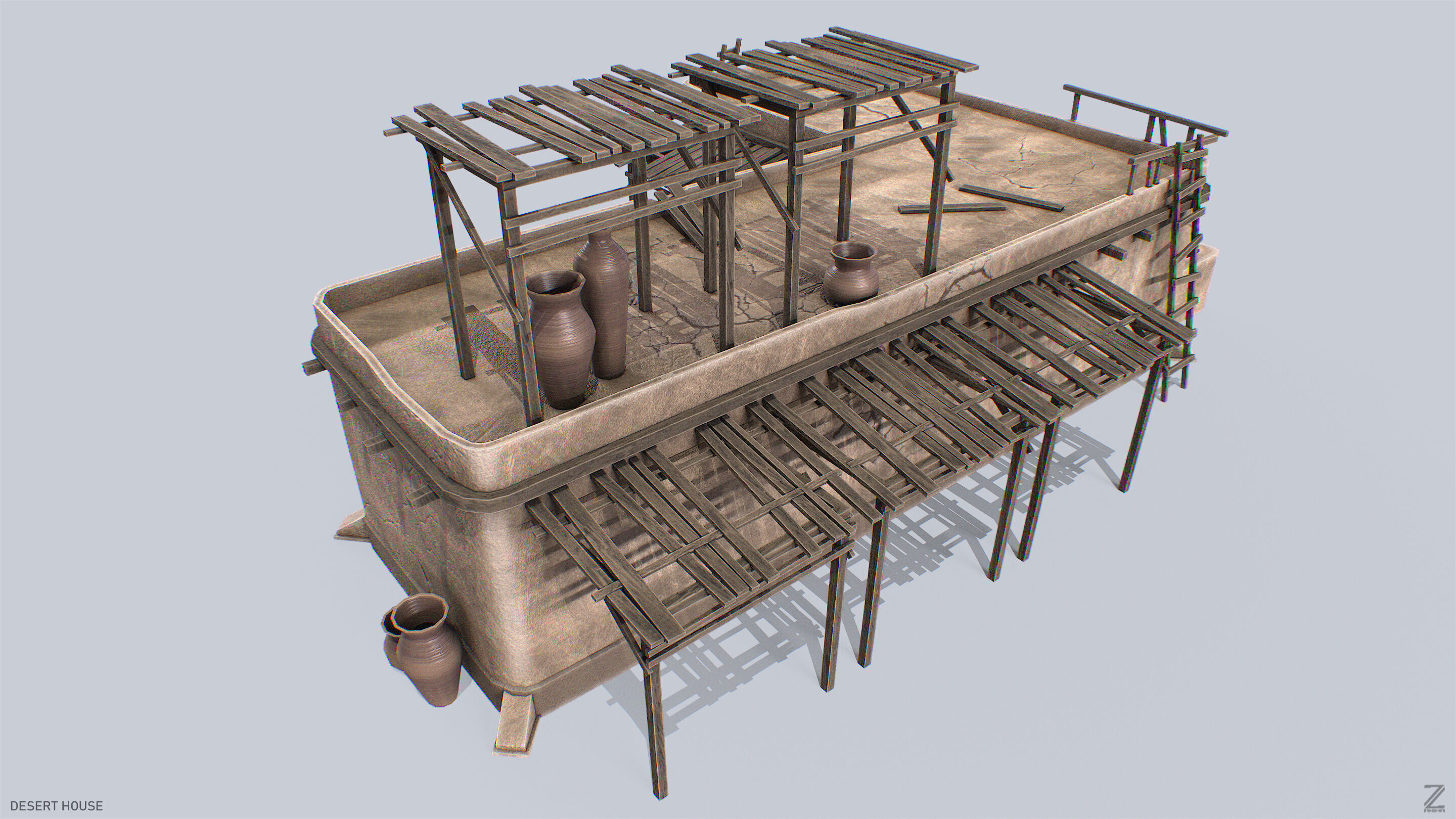 Desert house Low-poly 3D model_5