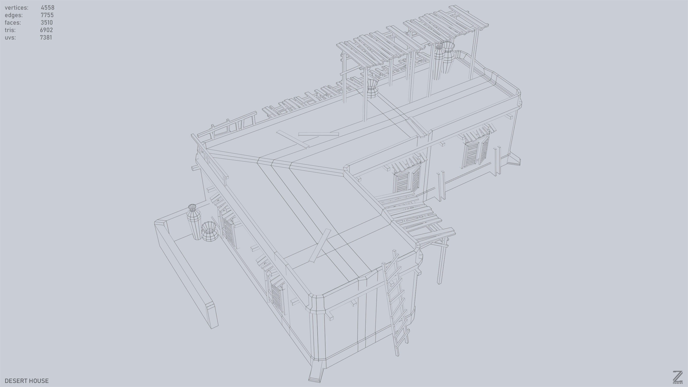Desert house Low-poly 3D model_11