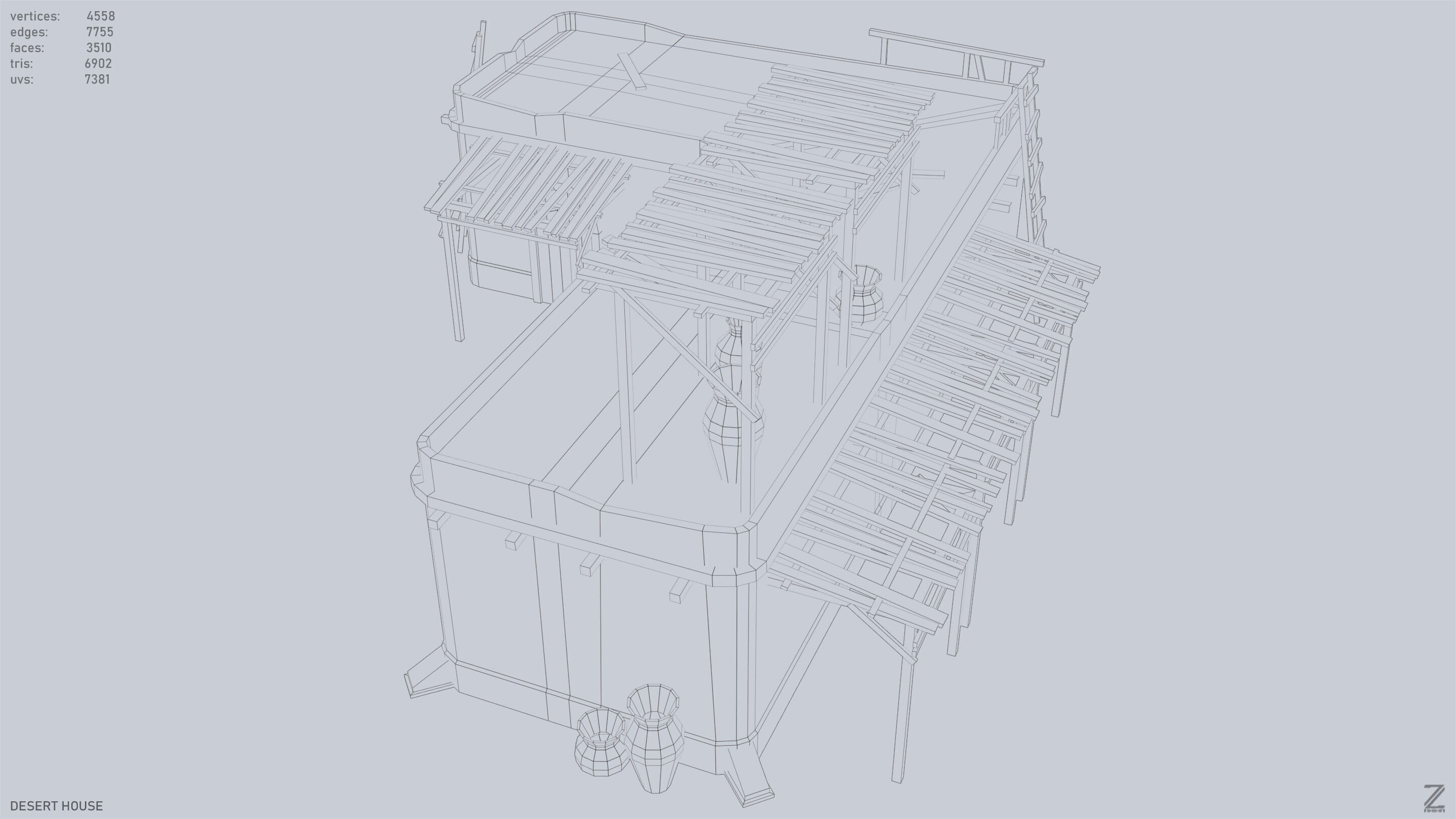 Desert house Low-poly 3D model_13
