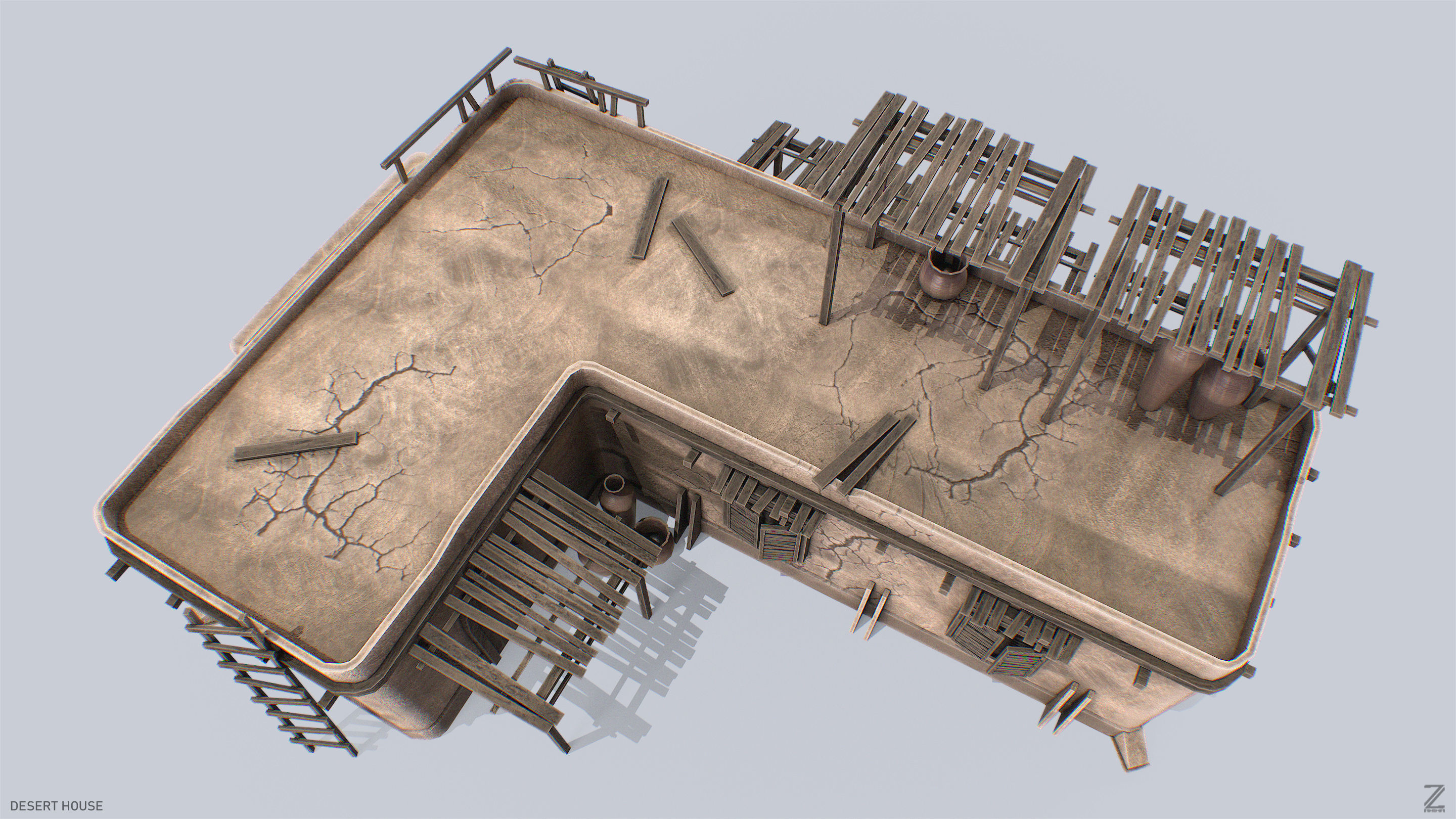 Desert house Low-poly 3D model_8