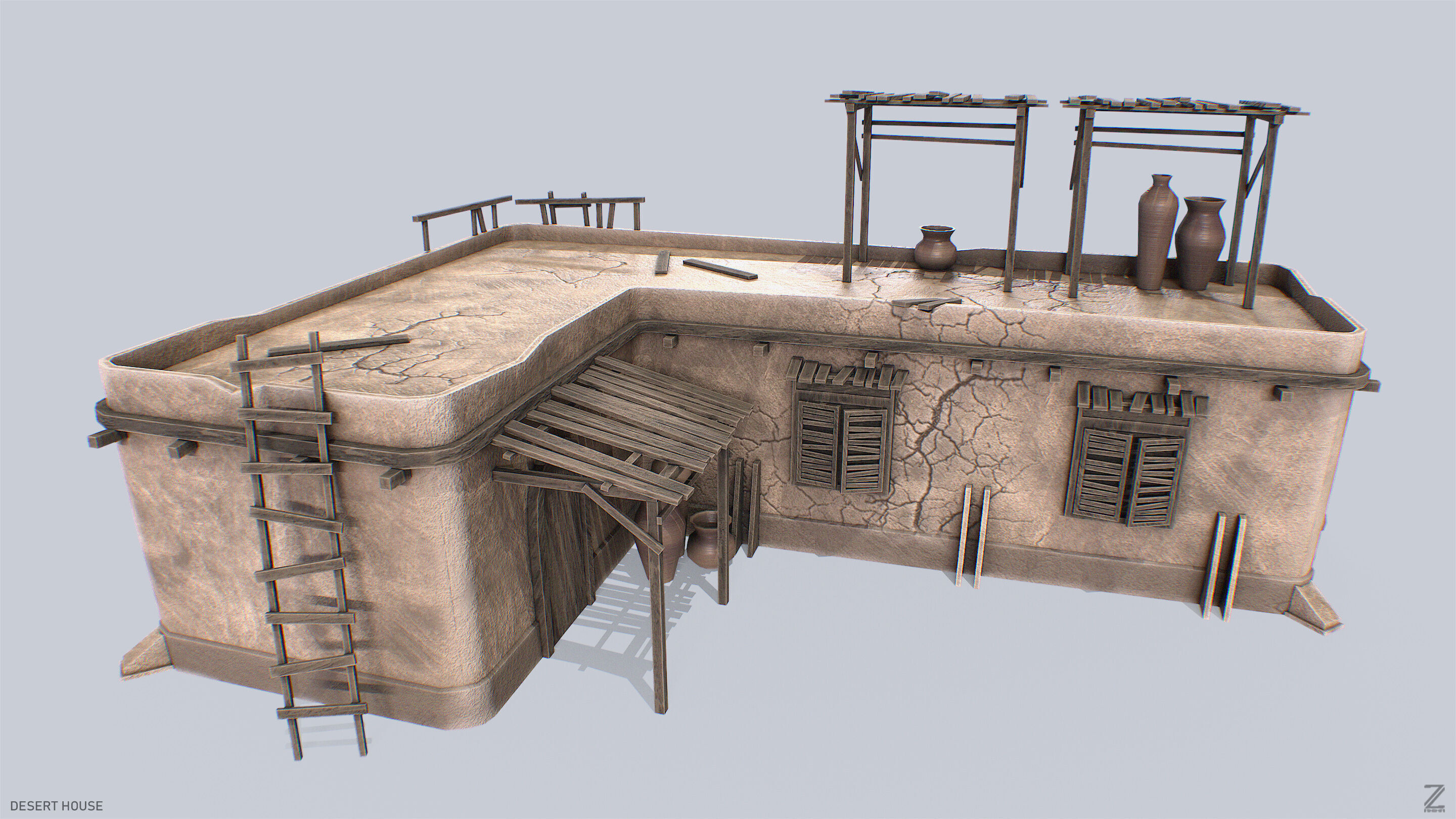 Desert house Low-poly 3D model_4